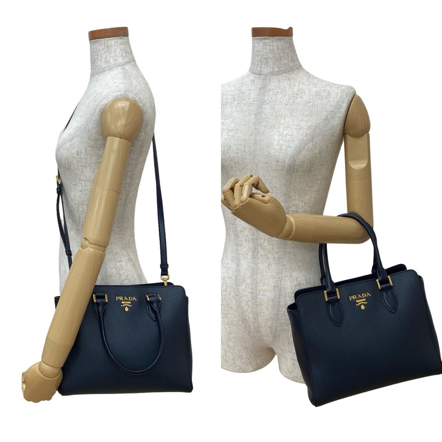 PRADA logo hardware, Saffiano leather, genuine handbag, mini tote bag, shoulder blue