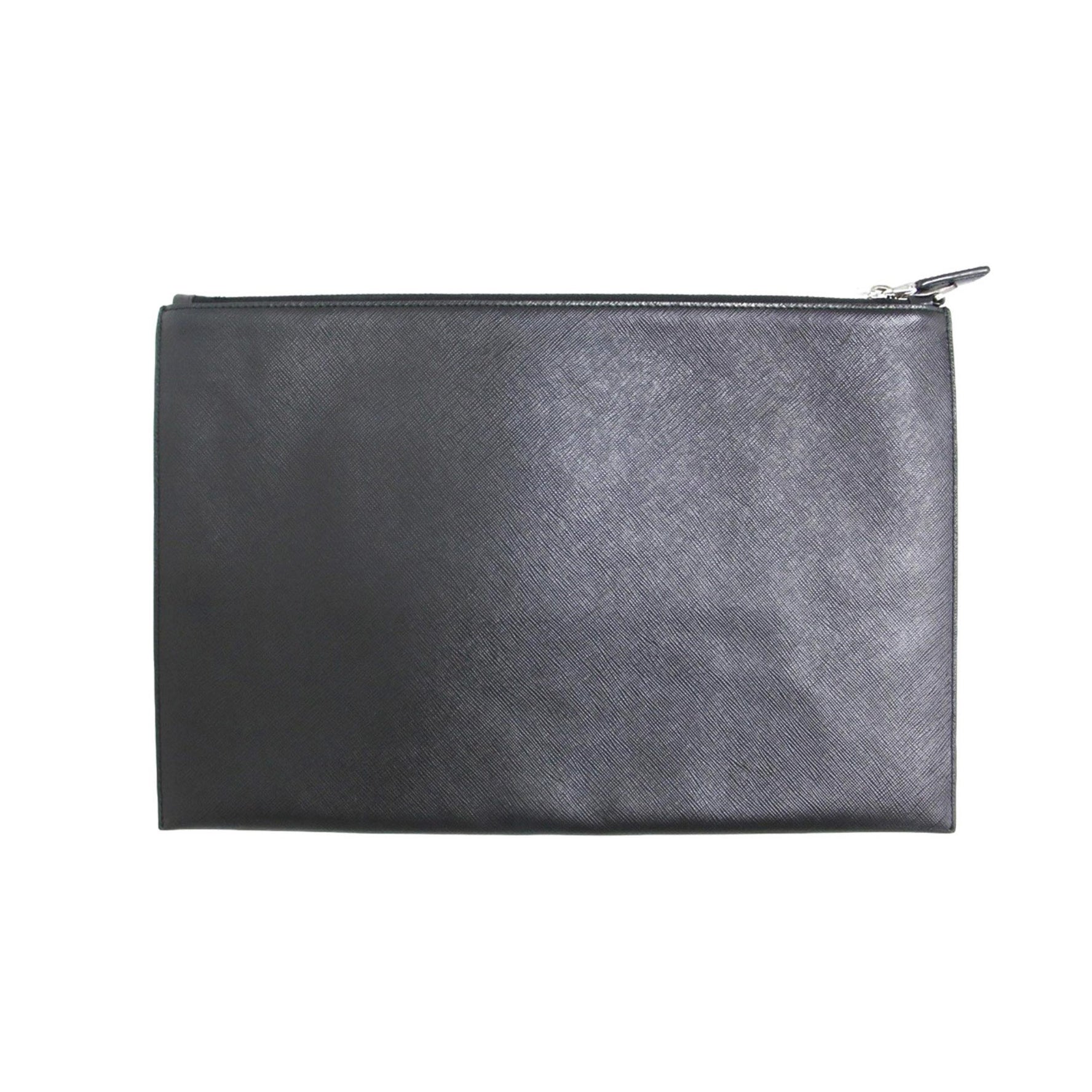 Prada Saffiano Leather Clutch Bag Pouch Square Embossed Genuine