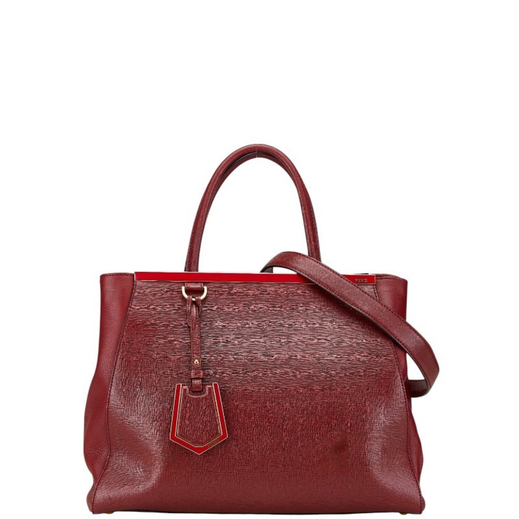 FENDI Trois Jours Handbag Shoulder Bag Red Leather