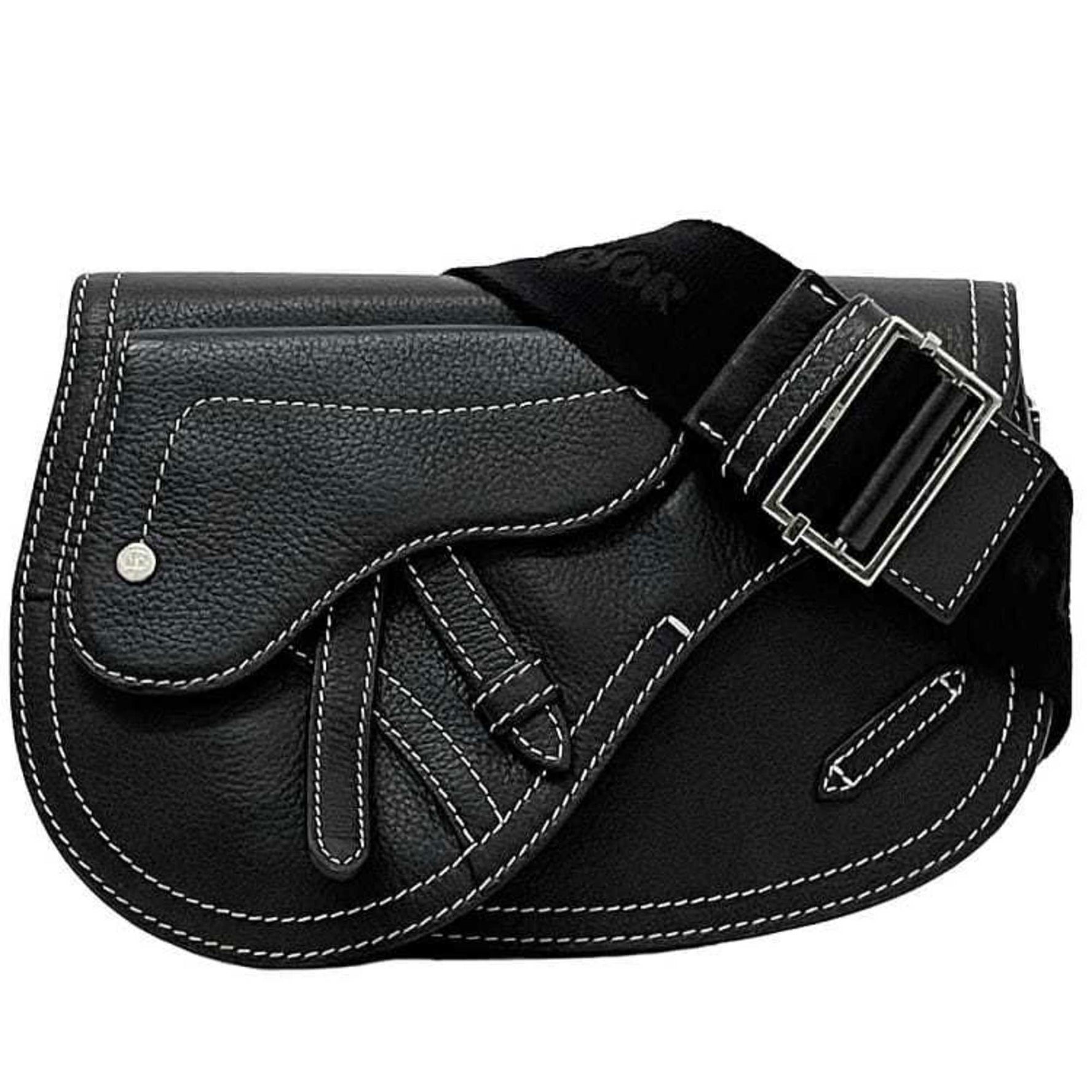 Christian Dior Body Bag Shoulder Saddle Leather Crossbody Flap Genuine Stitching Men's