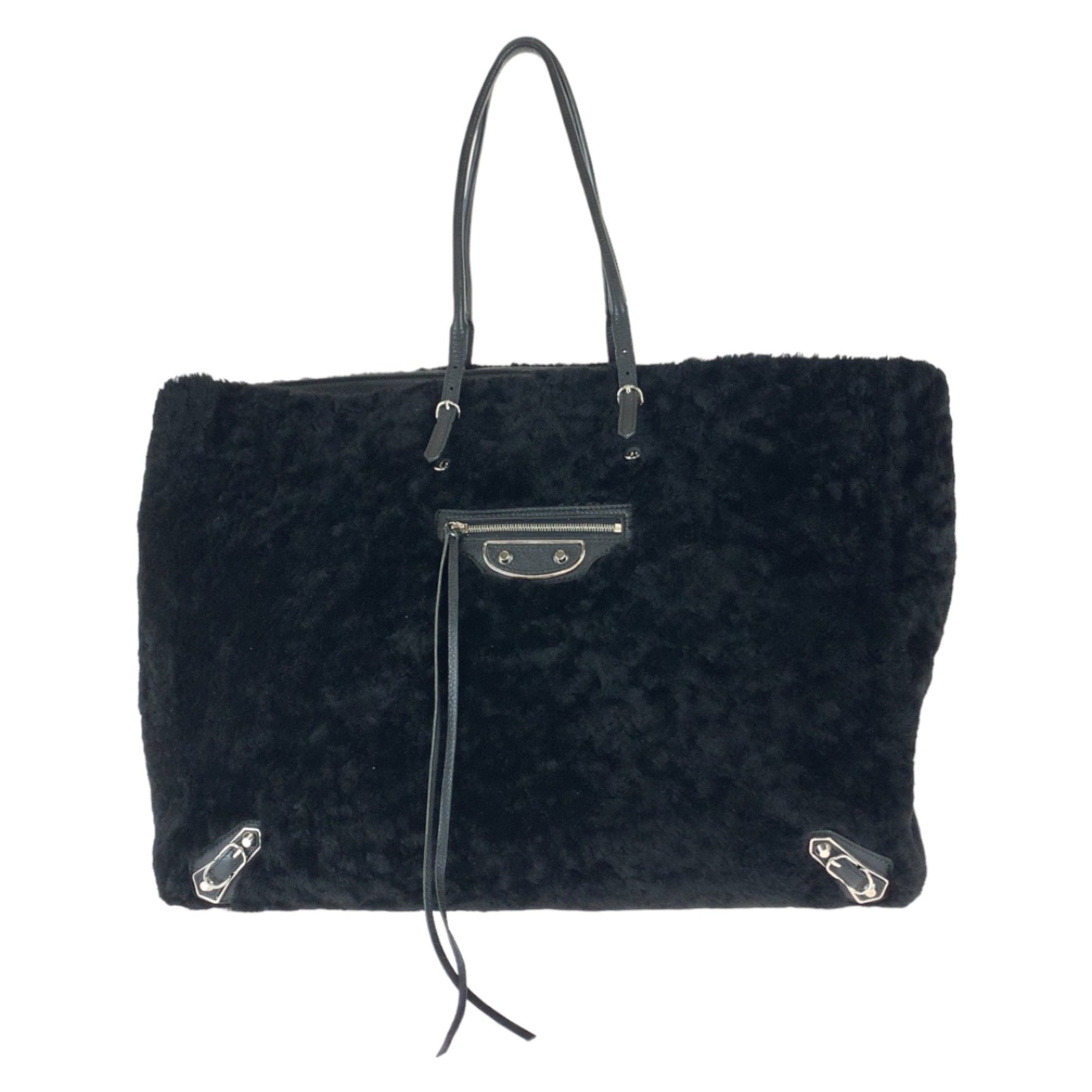 BALENCIAGA Paper Tote Bag with Silver Hardware, Mouton Leather