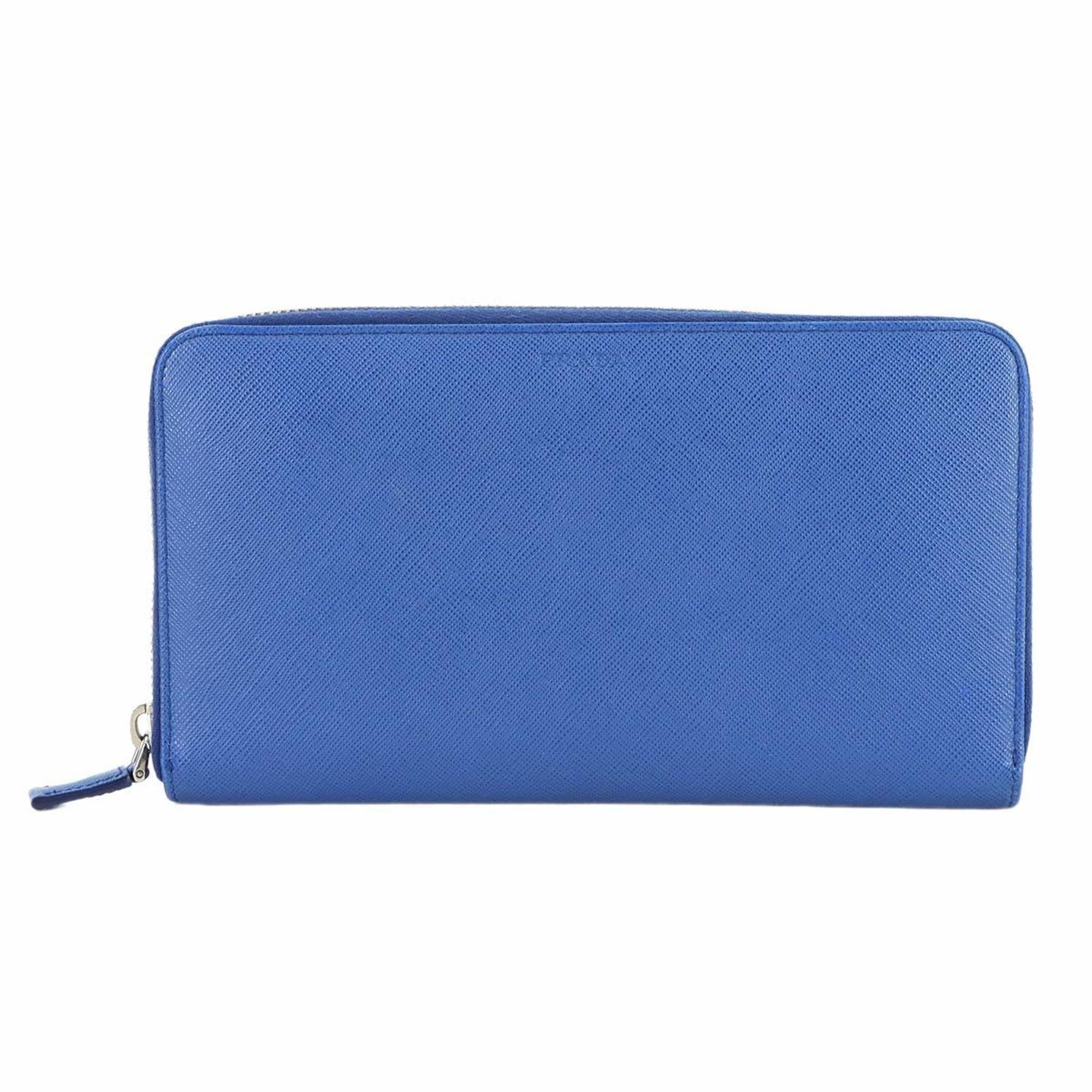 Prada Round Long Wallet Travel Case in Saffiano Leather with Silver Hardware