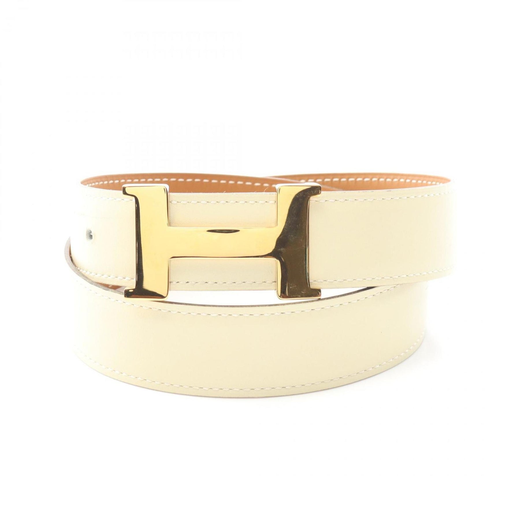 Hermes Hermès Constance H Belt, Leather Ivory and Brown