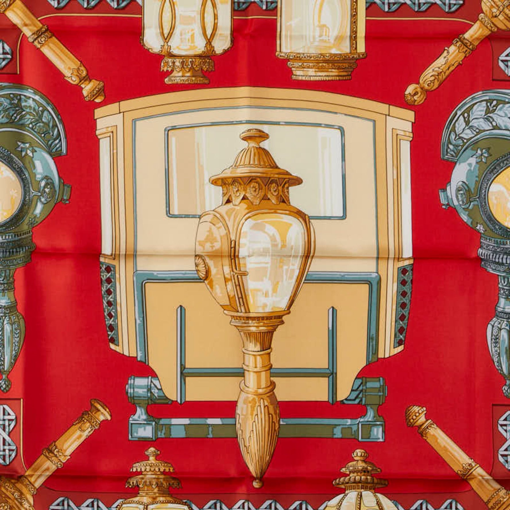 Hermes Hermès Carré 90 FEUX DE ROUTE Carriage Lantern Scarf, Red Multicolor Silk