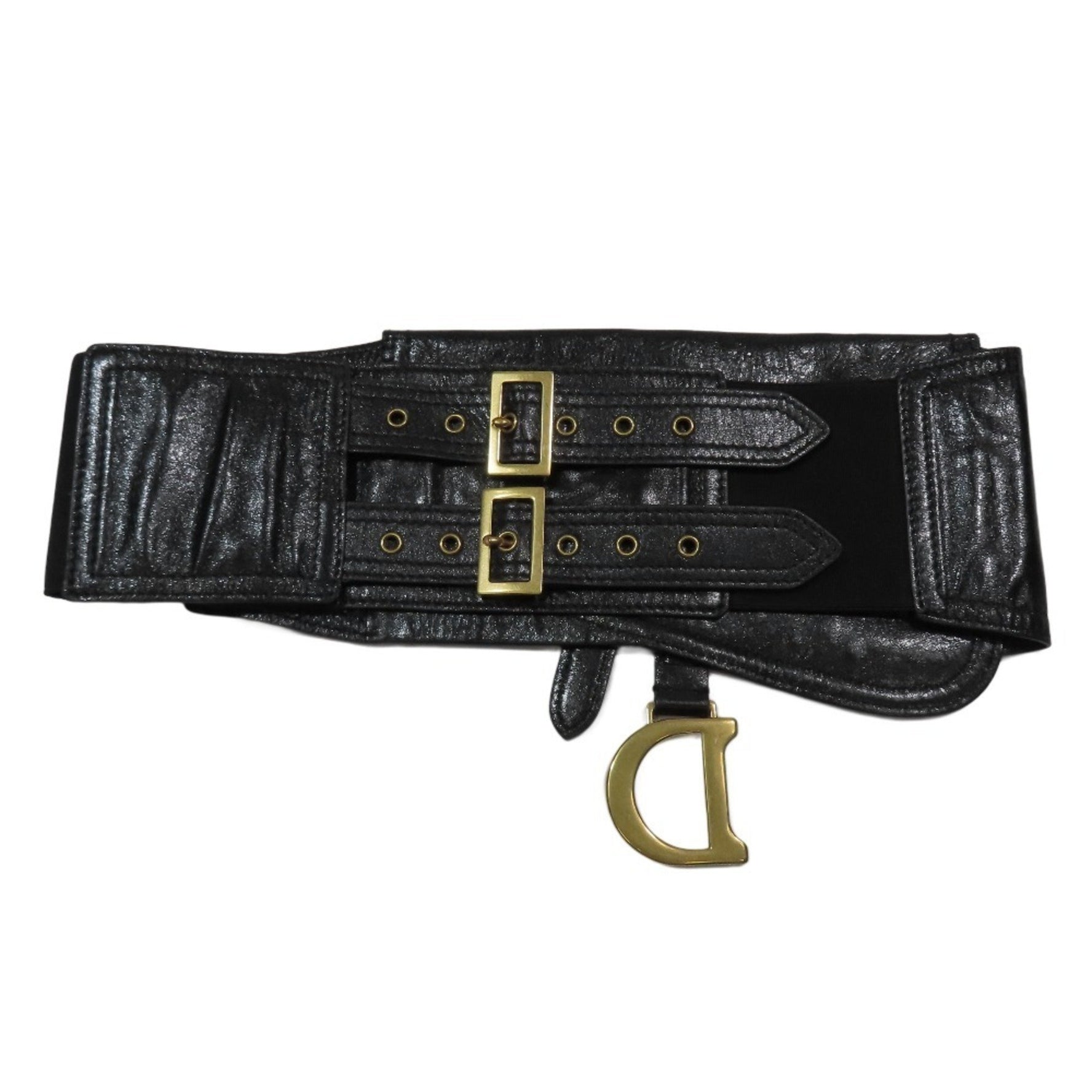 Christian Dior Leather Saddle Belt Bag Body Gold Hardware D Logo Double Buckle
