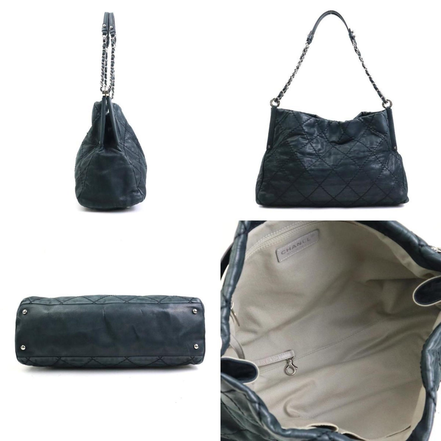 CHANEL Matelasse Shoulder Bag, Leather, Metal, Black, Silver