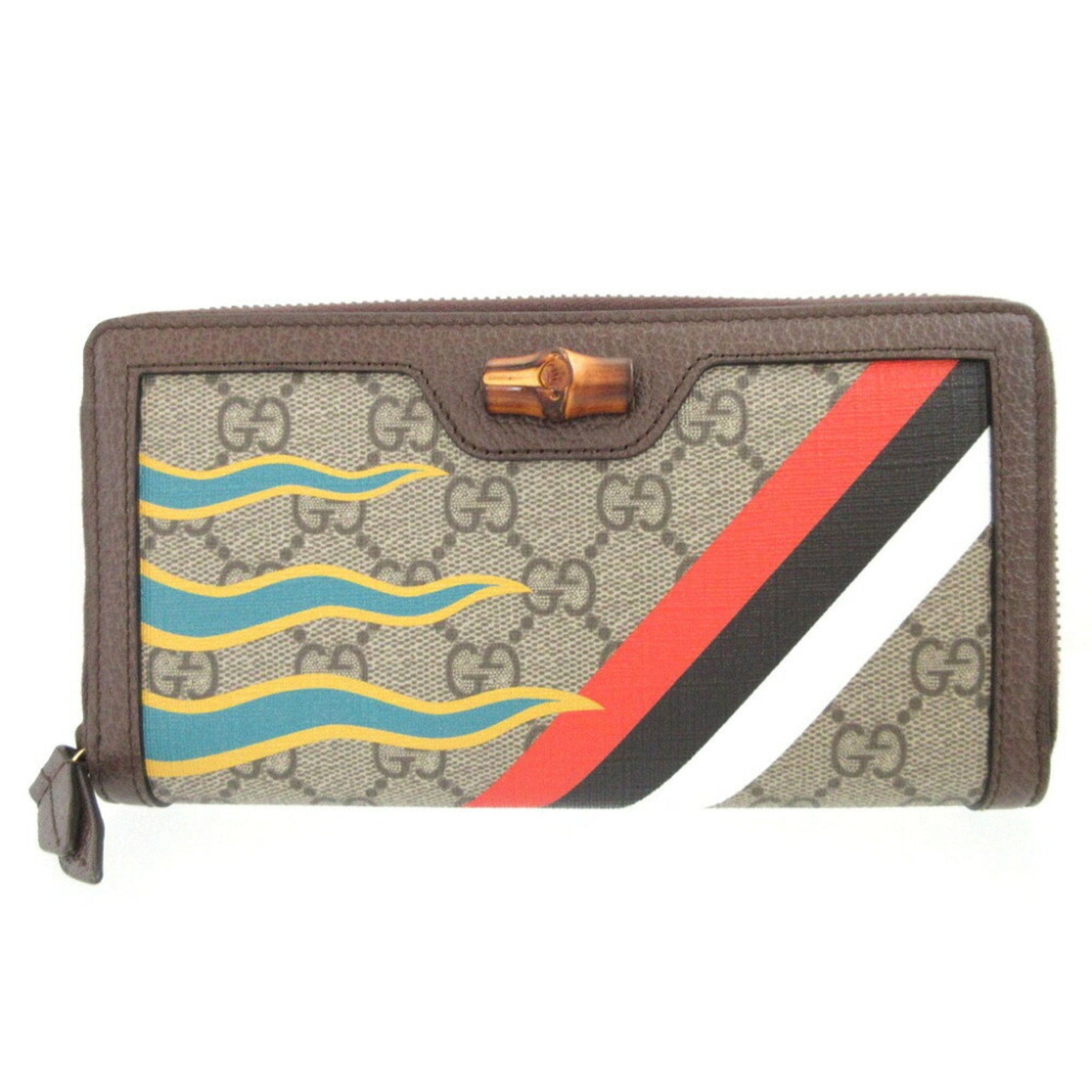 Unused Gucci Diana Bamboo GG Supreme Leather Beige Brown Round Long Wallet