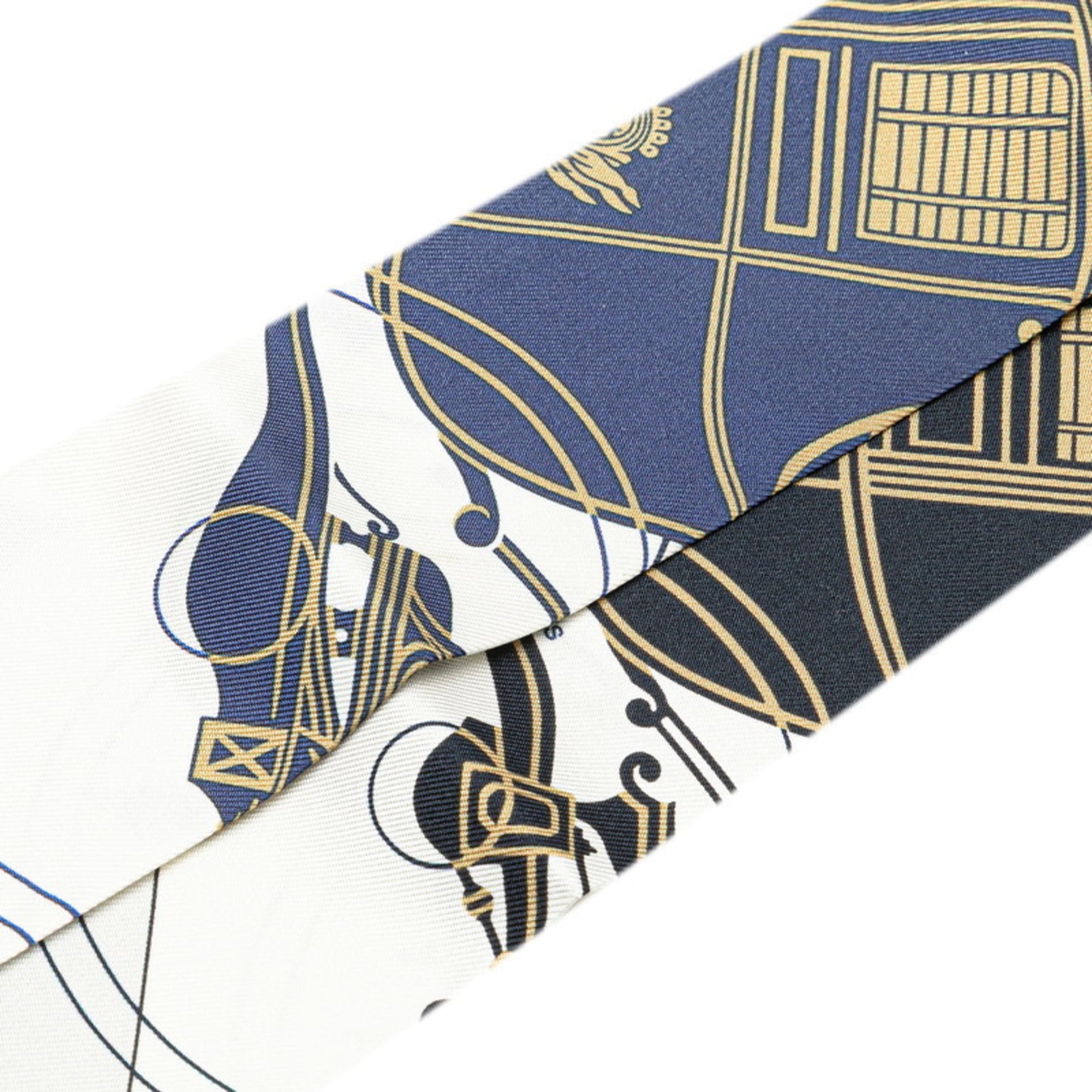 Hermès Twilly EX-LIBRIS Scarf, White, Navy, Multicolor, Silk, HERMES