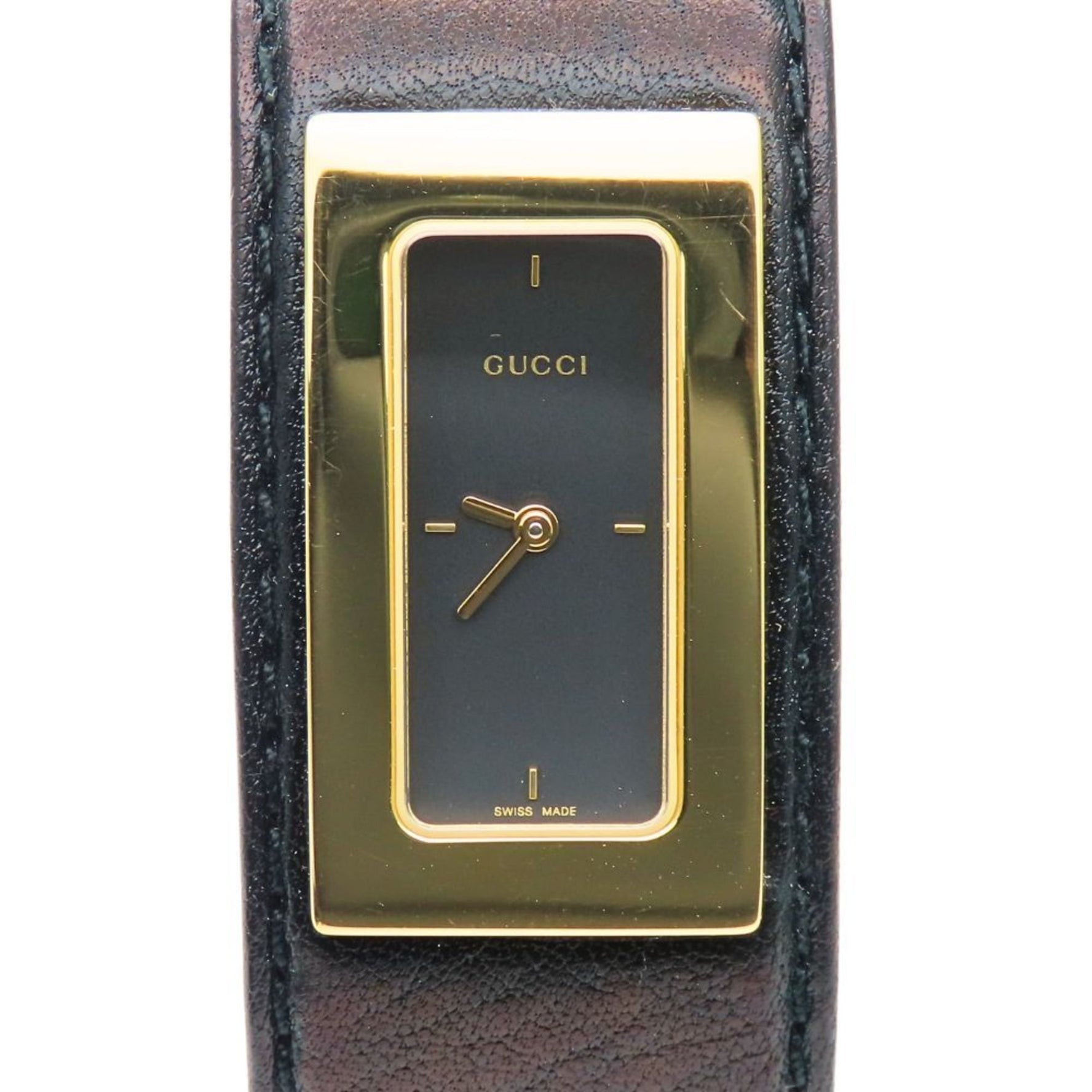 Gucci Stainless Steel Watch with Leather Strap, and Black Dial, Plated