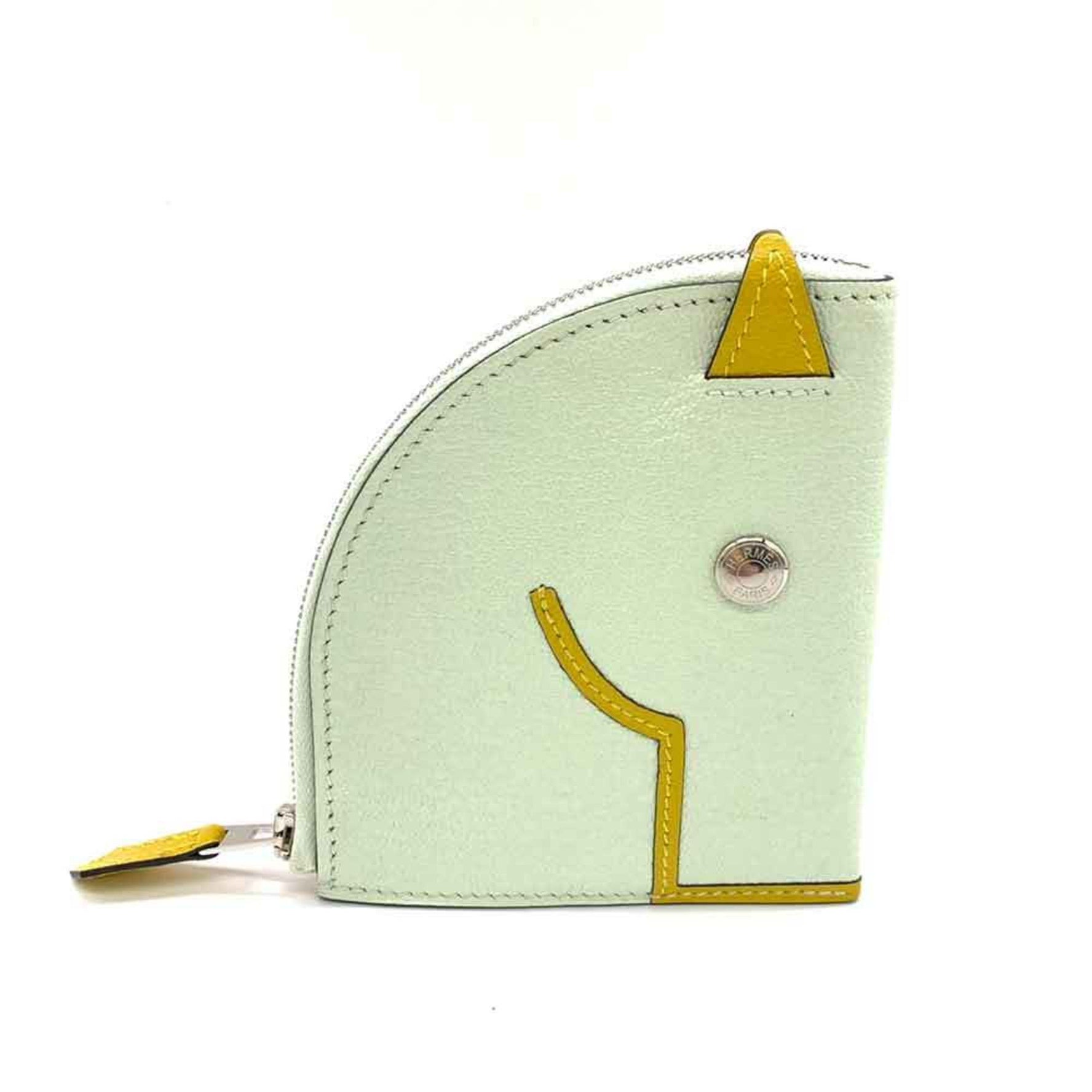 Hermes Wallet Paddock White x Yellow Wallet/Coin Case Coin Purse Horse Serie Chevre Leather