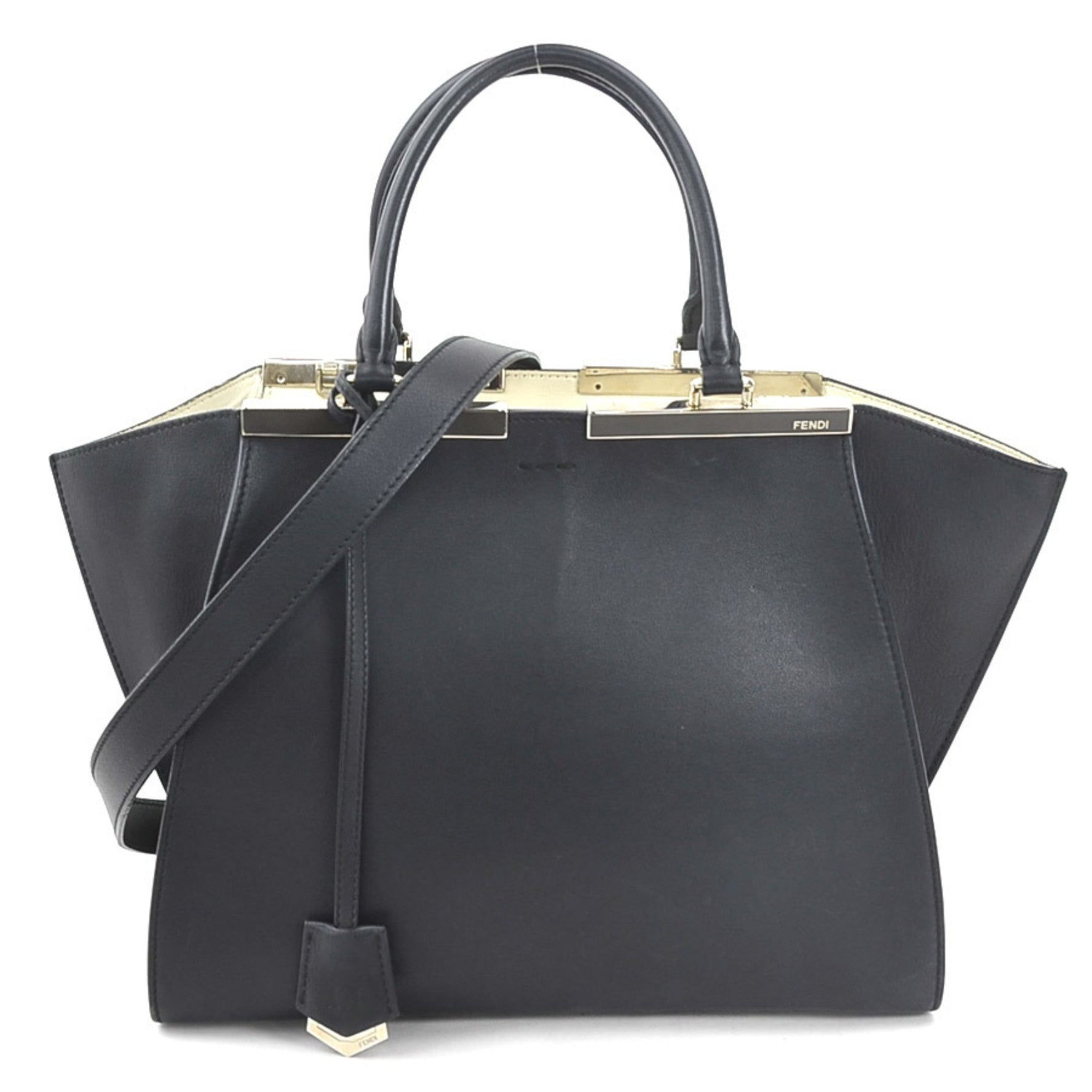 FENDI handbag shoulder bag Trois Jours leather silver ladies
