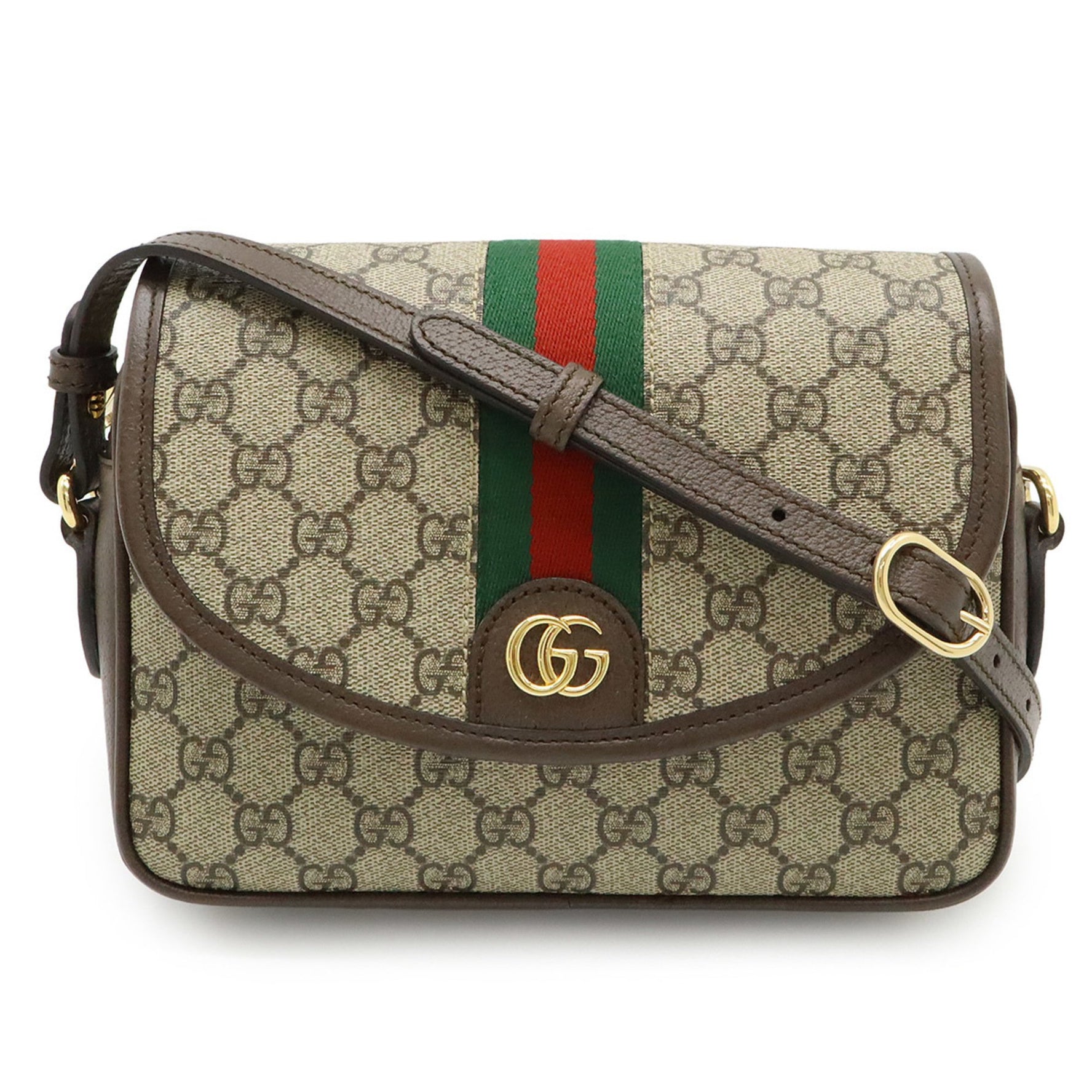 GUCCI Ophidia GG Supreme Small Shoulder Bag with Web Stripe Strap and Clutch in Beige PVC