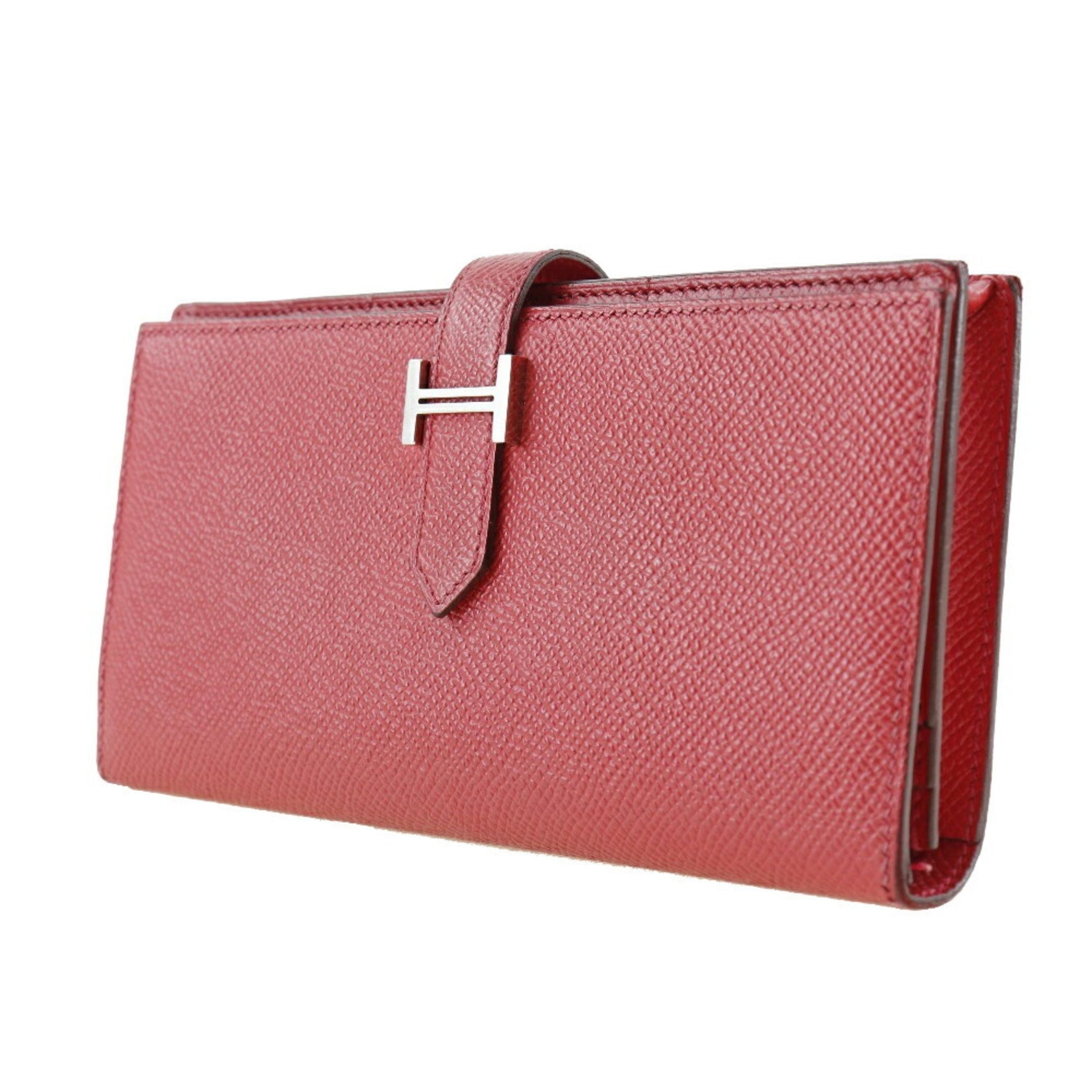 Hermes Beansufla Long Wallet Vaux Epson Made in France 2014 Red □R Belt Hardware Ladies