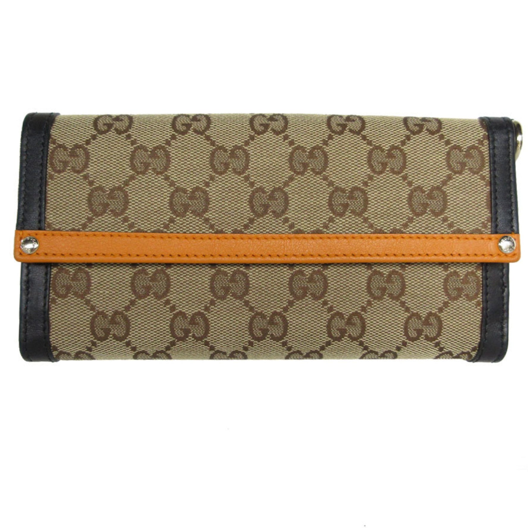 GUCCI Long Wallet GG Canvas Leather Orange x Black Brown Men's