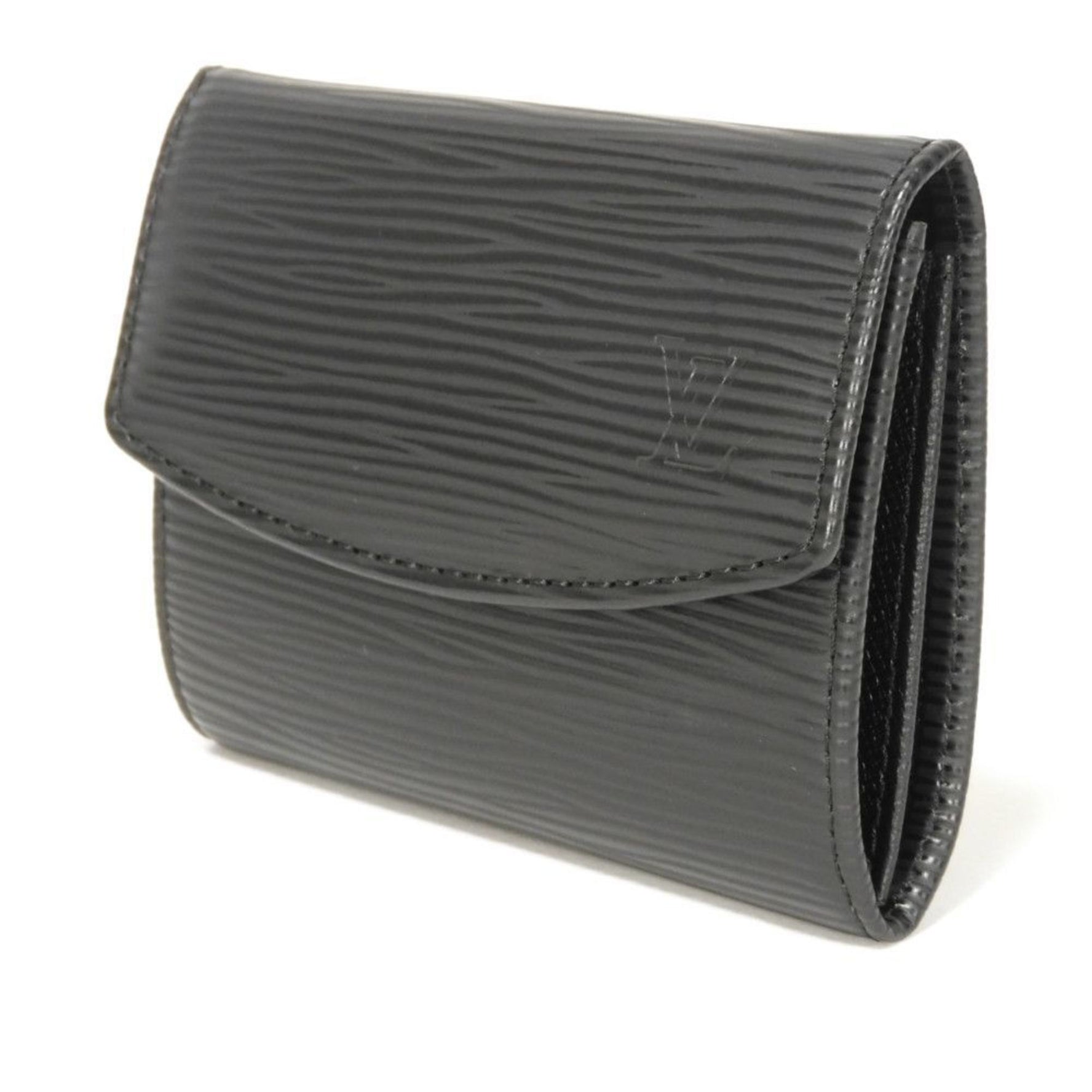 Louis Vuitton Porte Monnaie Coin Case, Embossed Black, Card Case with Gusset, Bifold, Epi Leather, Noir, Men's and