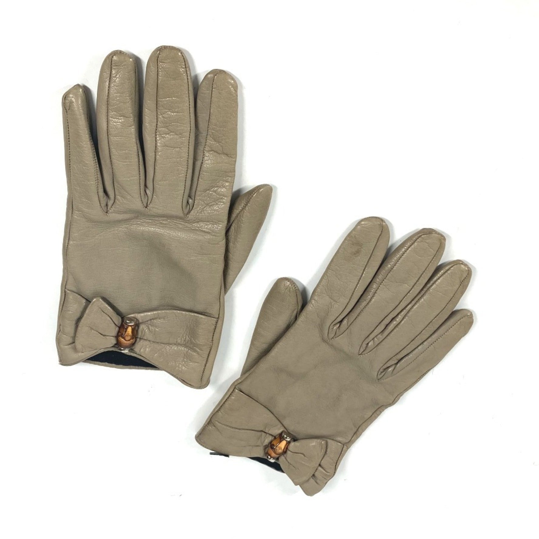 GUCCI Ribbon Wood Bamboo Gloves Leather