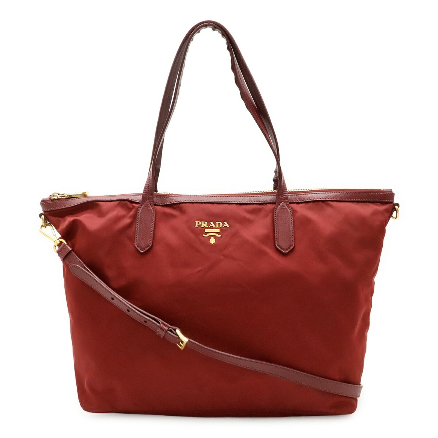 PRADA tote bag shoulder nylon leather wine red