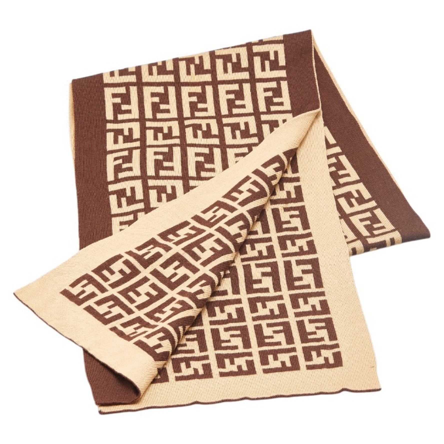 FENDI ZUCCA SCARF BROWN BEIGE WOOL