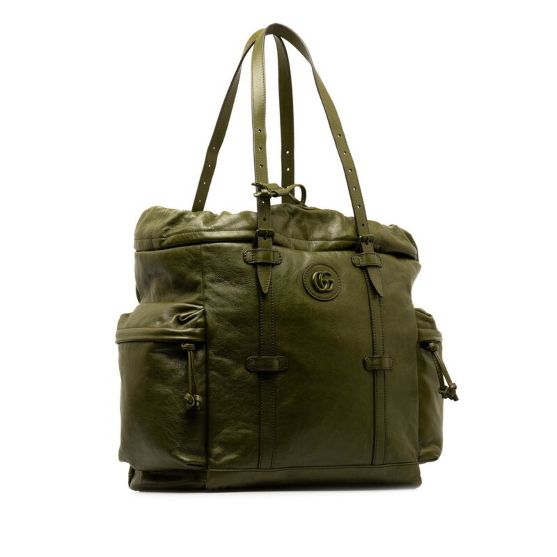 Gucci Drawstring Tote Double G Bag Leather