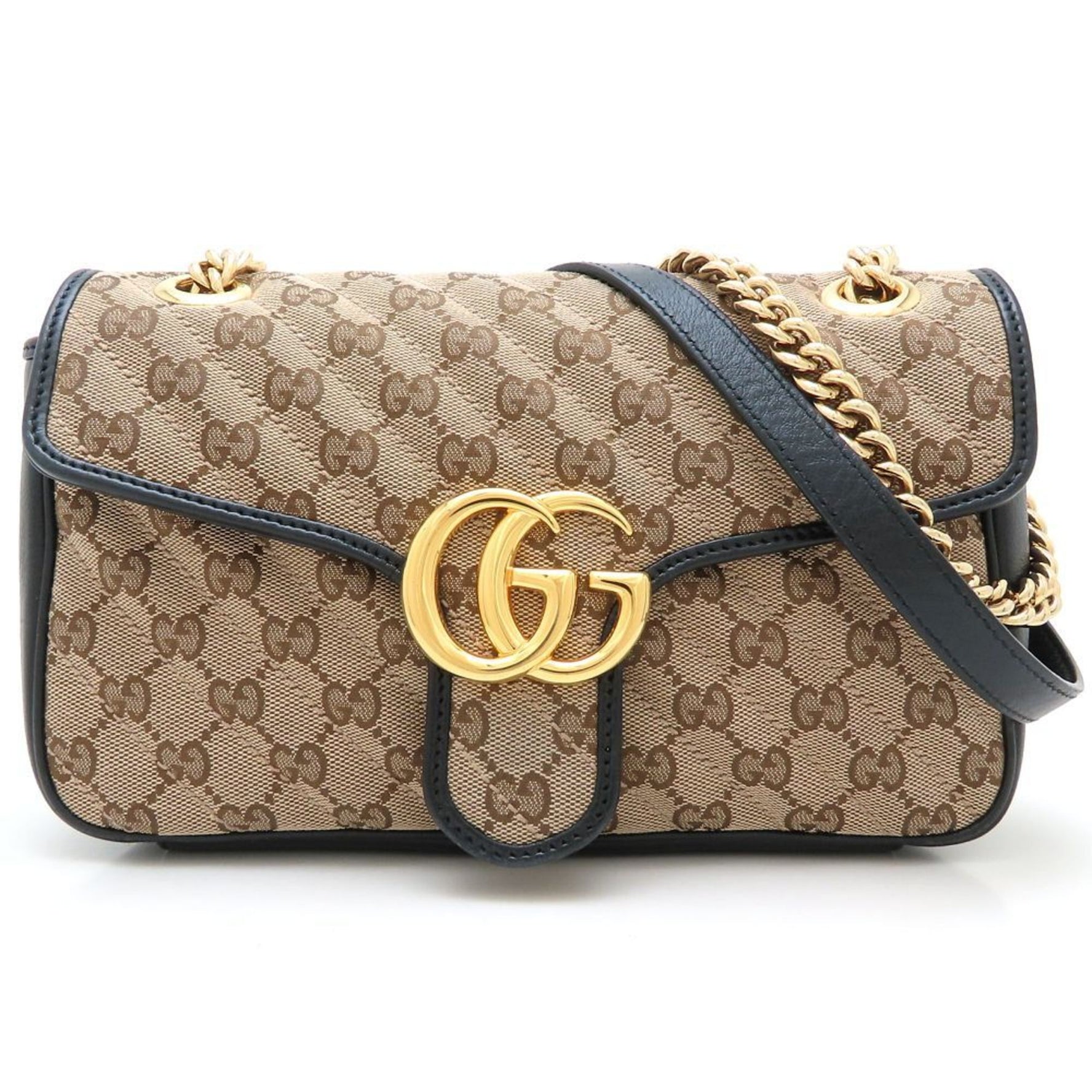 GUCCI GG Marmont Flap Shoulder Bag Canvas and Leather, Beige, Black