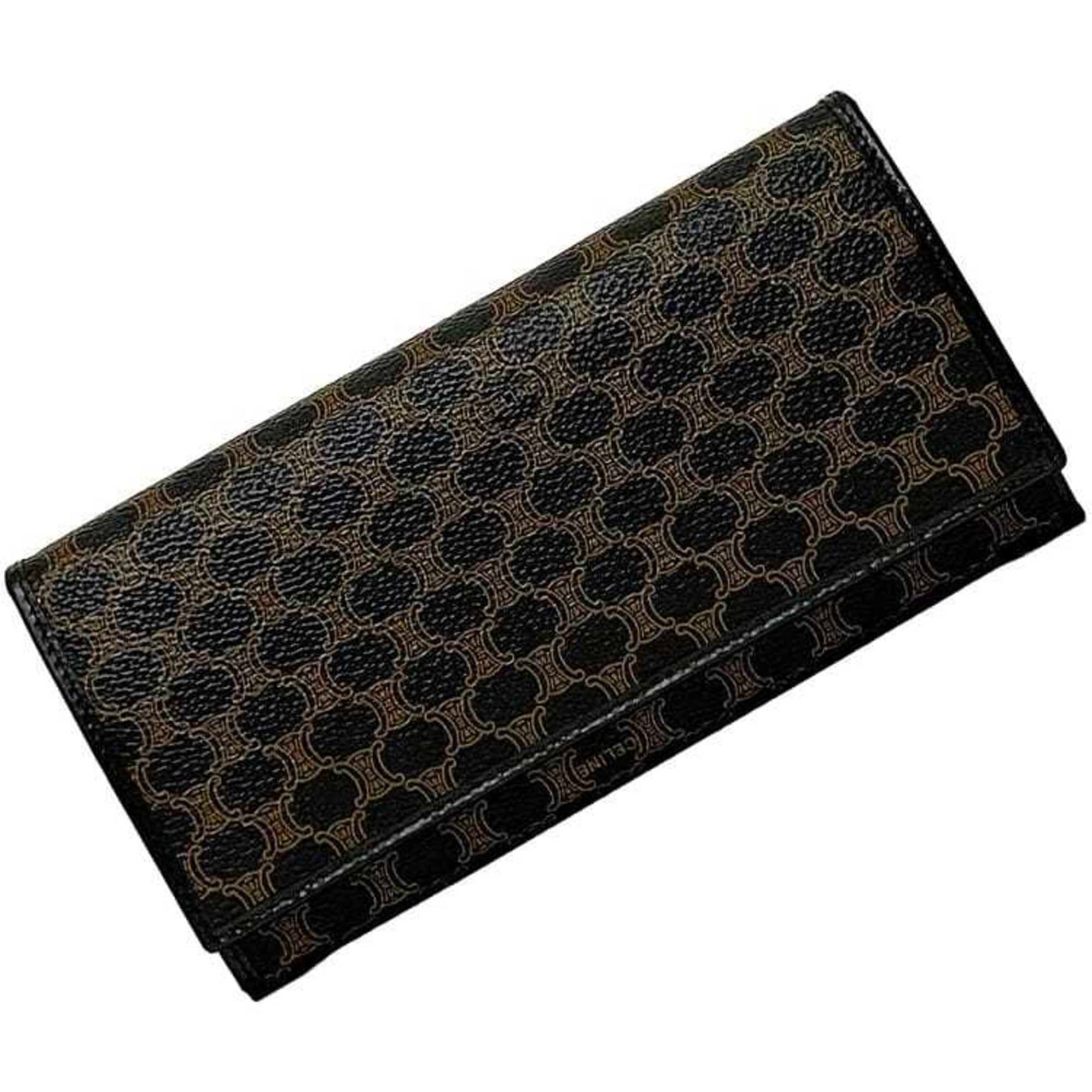Celine Bi-fold Long Wallet Black Brown Macadam DF 300 00 PVC Leather Flap with Clasp