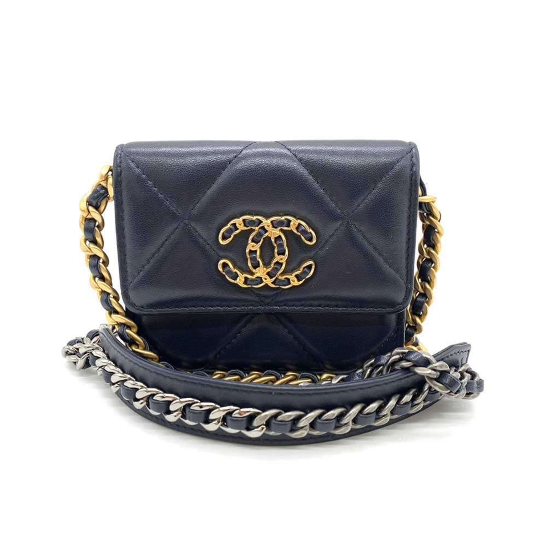 Chanel Wallet 19 Flap Coin Purse Blue x Chain Wallet/Coin Case Shoulder Bag Crossbody Lambskin Leather