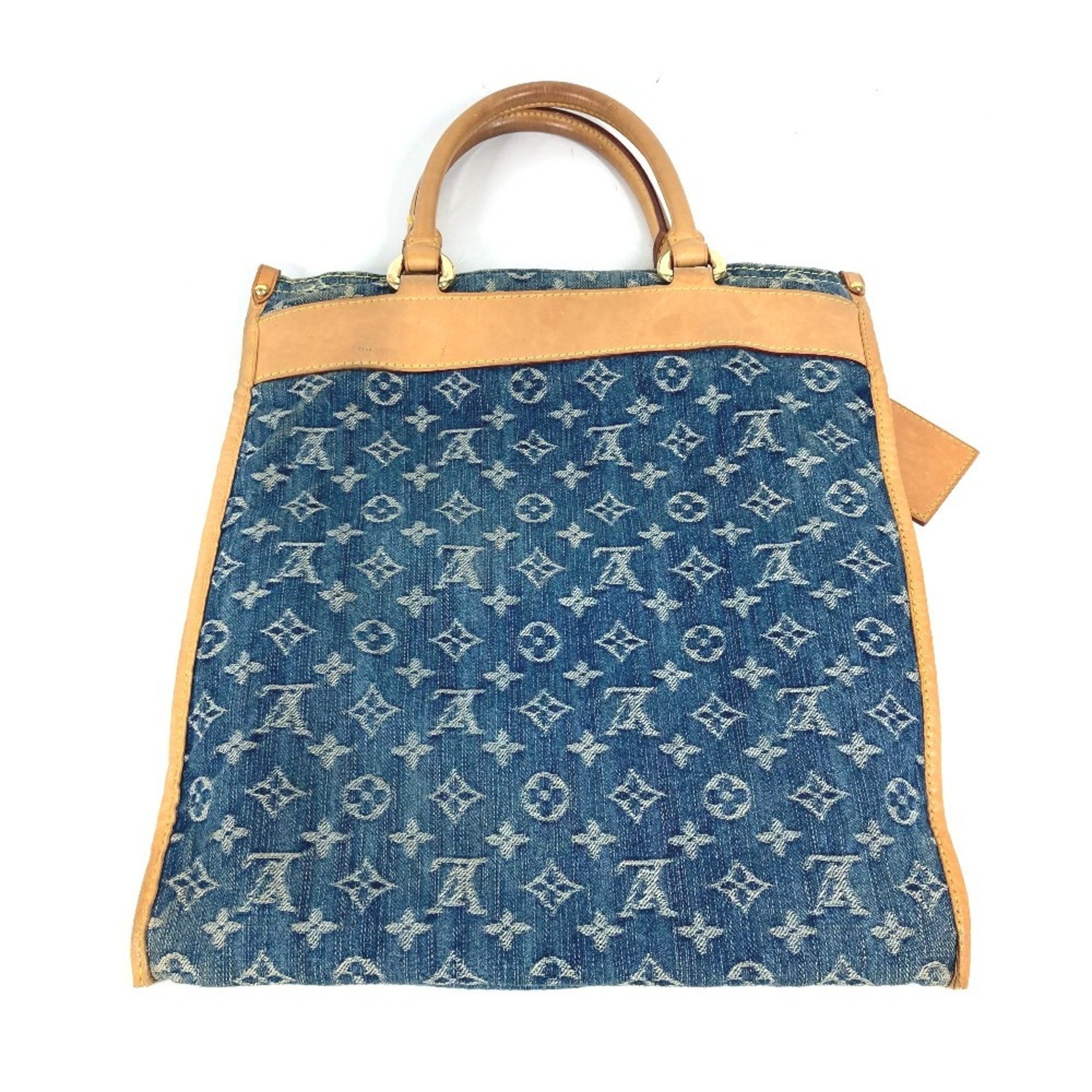 Louis Vuitton Monogram Denim Flat Shopper Tote Bag Shoulder Blue