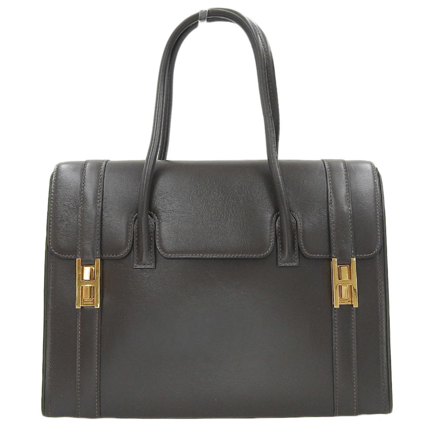 Hermes Drag 27 〇S engraved handbag bag box calf chocolate GP hardware