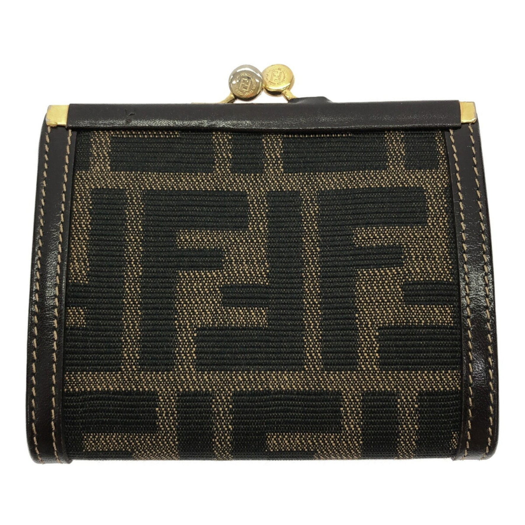 FENDI Coin Case Wallet Brown Leather Black Mikunigaoka Store
