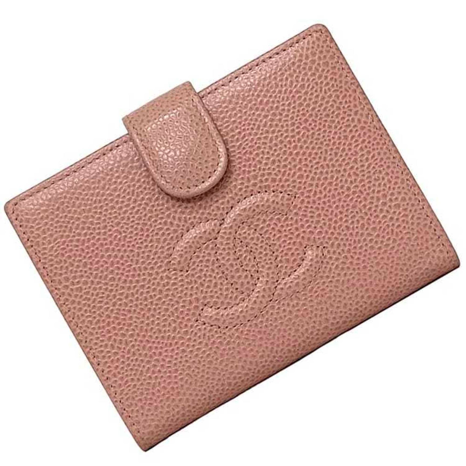 Chanel Bi-fold Wallet Coco Mark Caviar Skin Leather Series Compact Folding