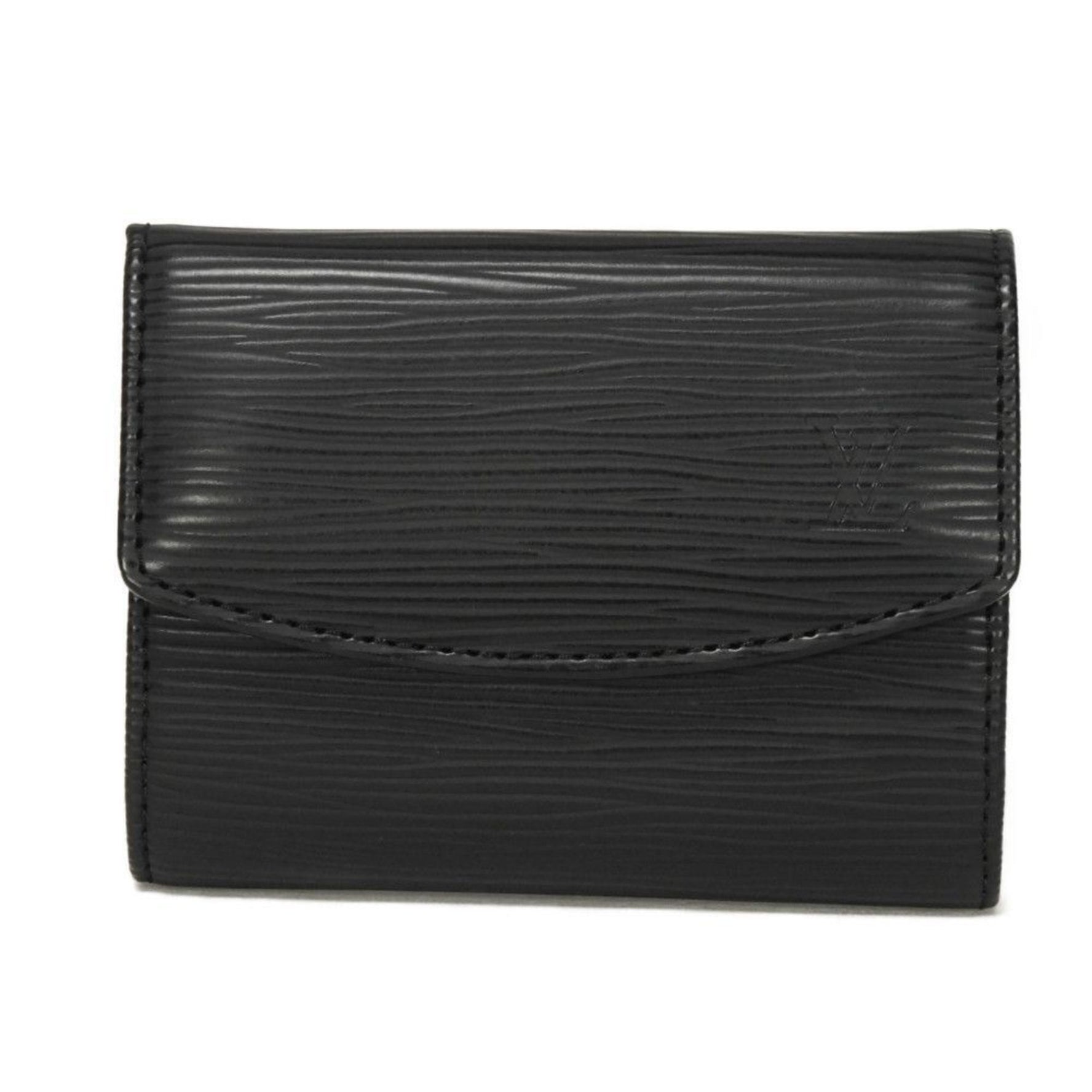 Louis Vuitton Porte Monnaie Coin Case, Embossed Black, Card Case with Gusset, Bifold, Epi Leather, Noir, Men's and