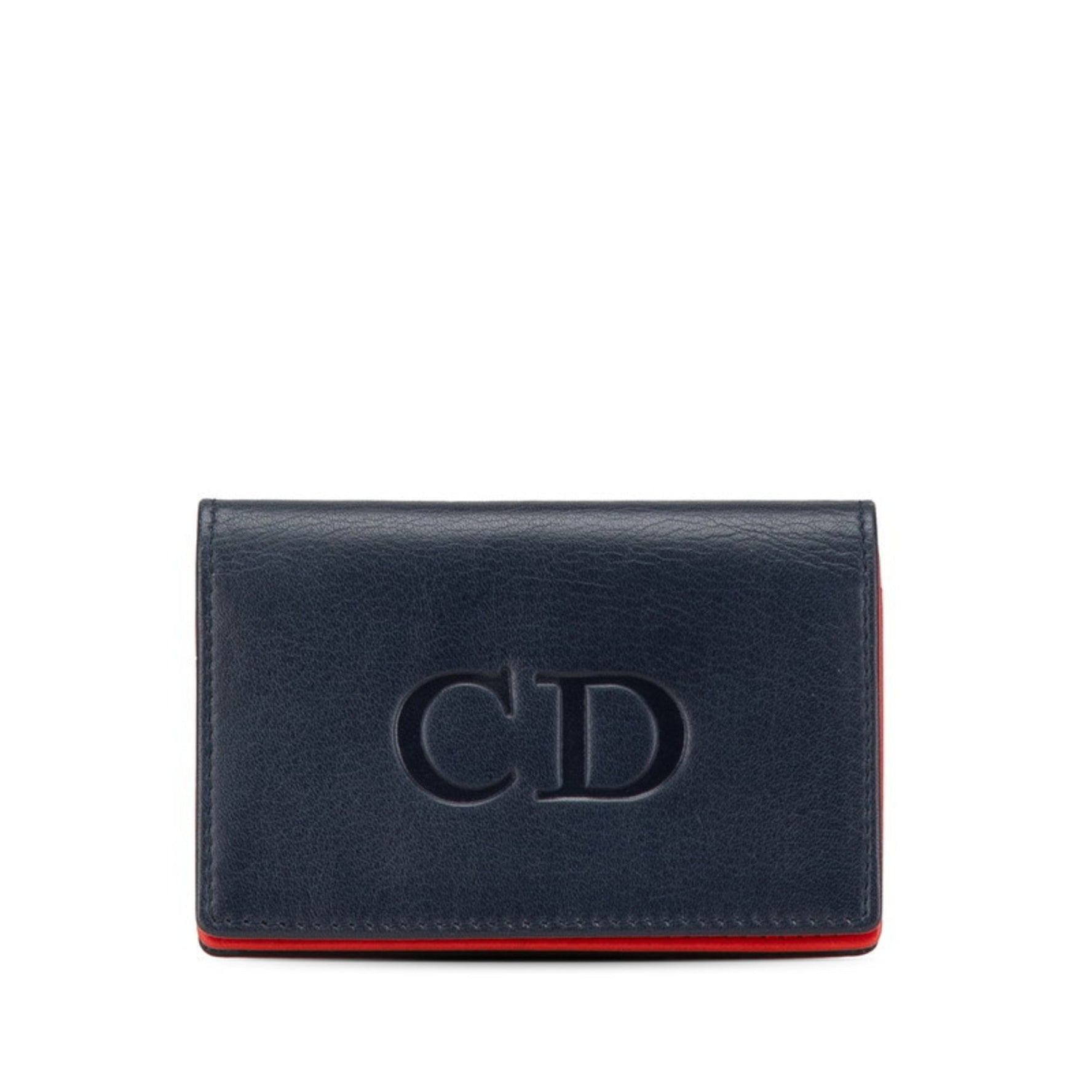 Christian Dior Dior CD logo card case navy red leather