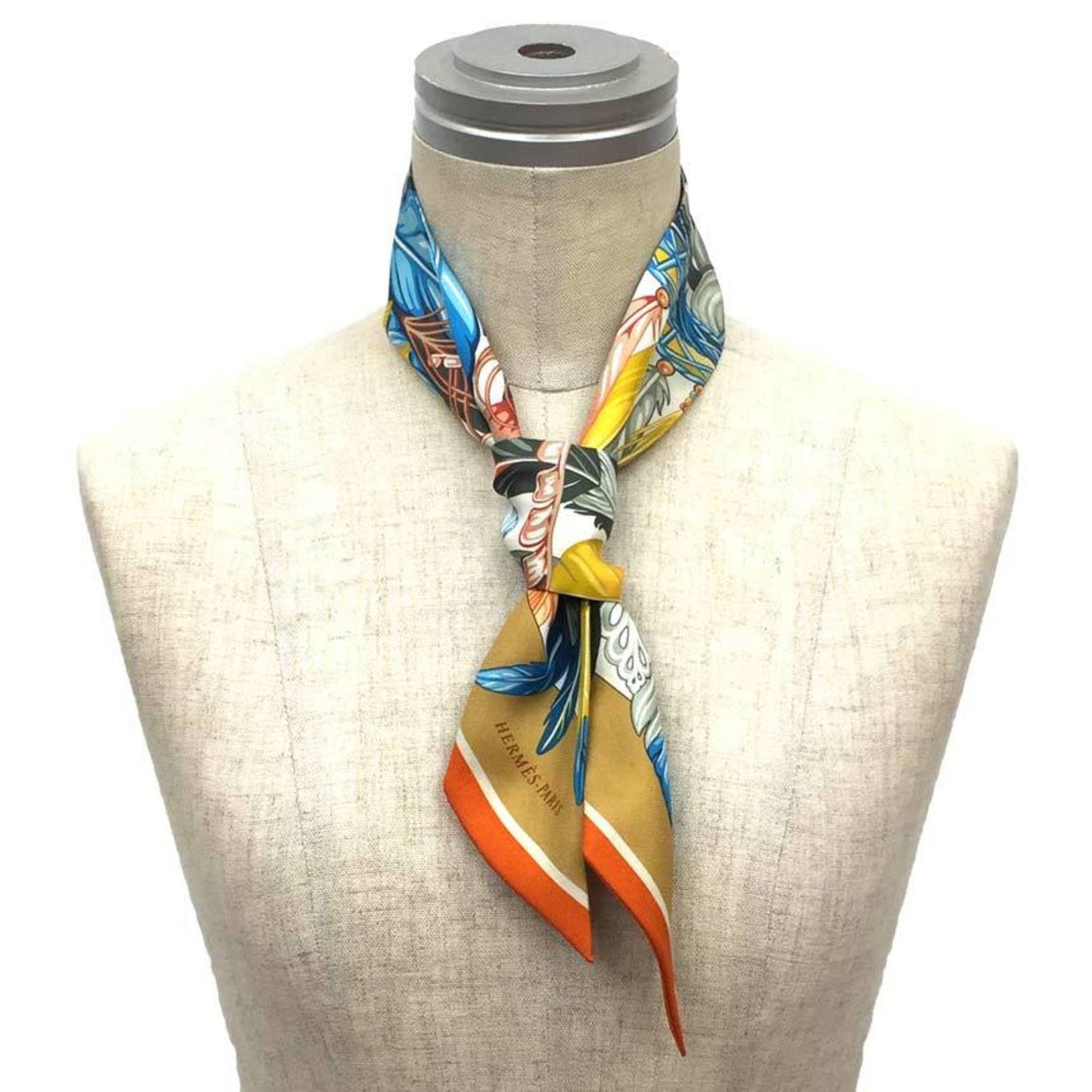 HERMES Twilly Scarf Muffler DANSE PACIFIQUE 2021 Yellow x Blue 100% Silk