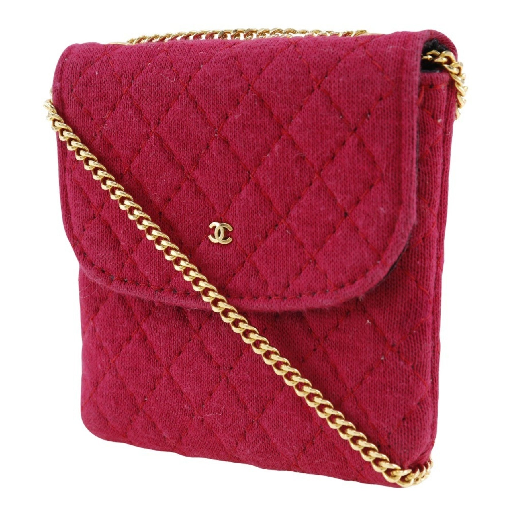 CHANEL Chain Pouch Shoulder Bag Micro Cotton Snap Button