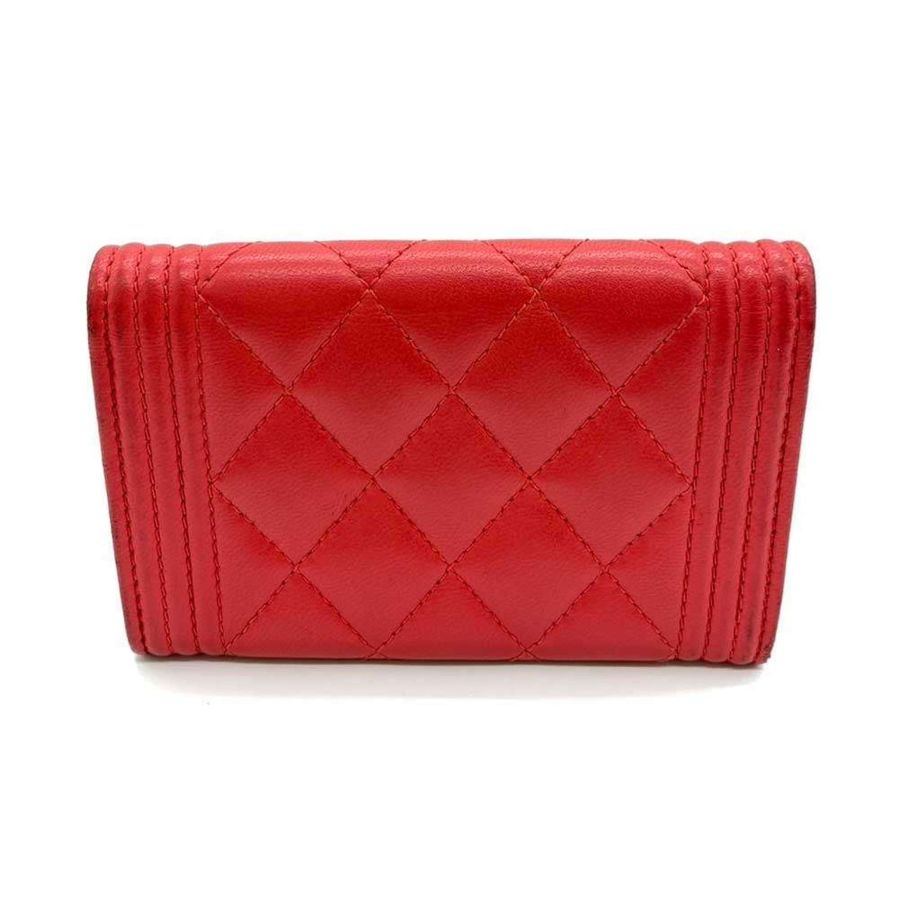 Chanel Accessories Boy Business Card Holder/Card Case Red Matelasse Coco Mark Ladies Lambskin Leather