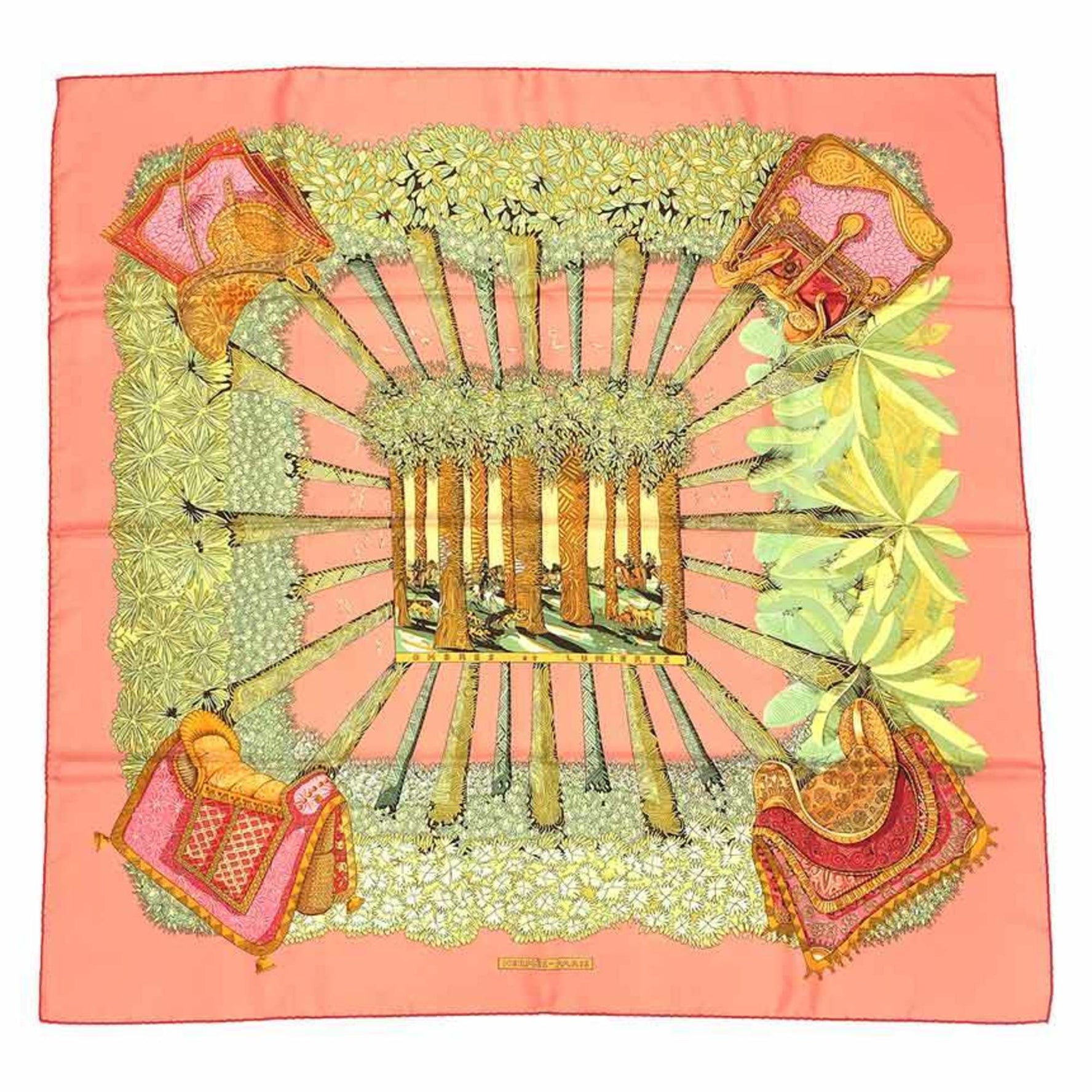 HERMES Scarf Muffler Carre 90 OMBRES ET LUMIERES Shadow and Light Coral 100% Silk