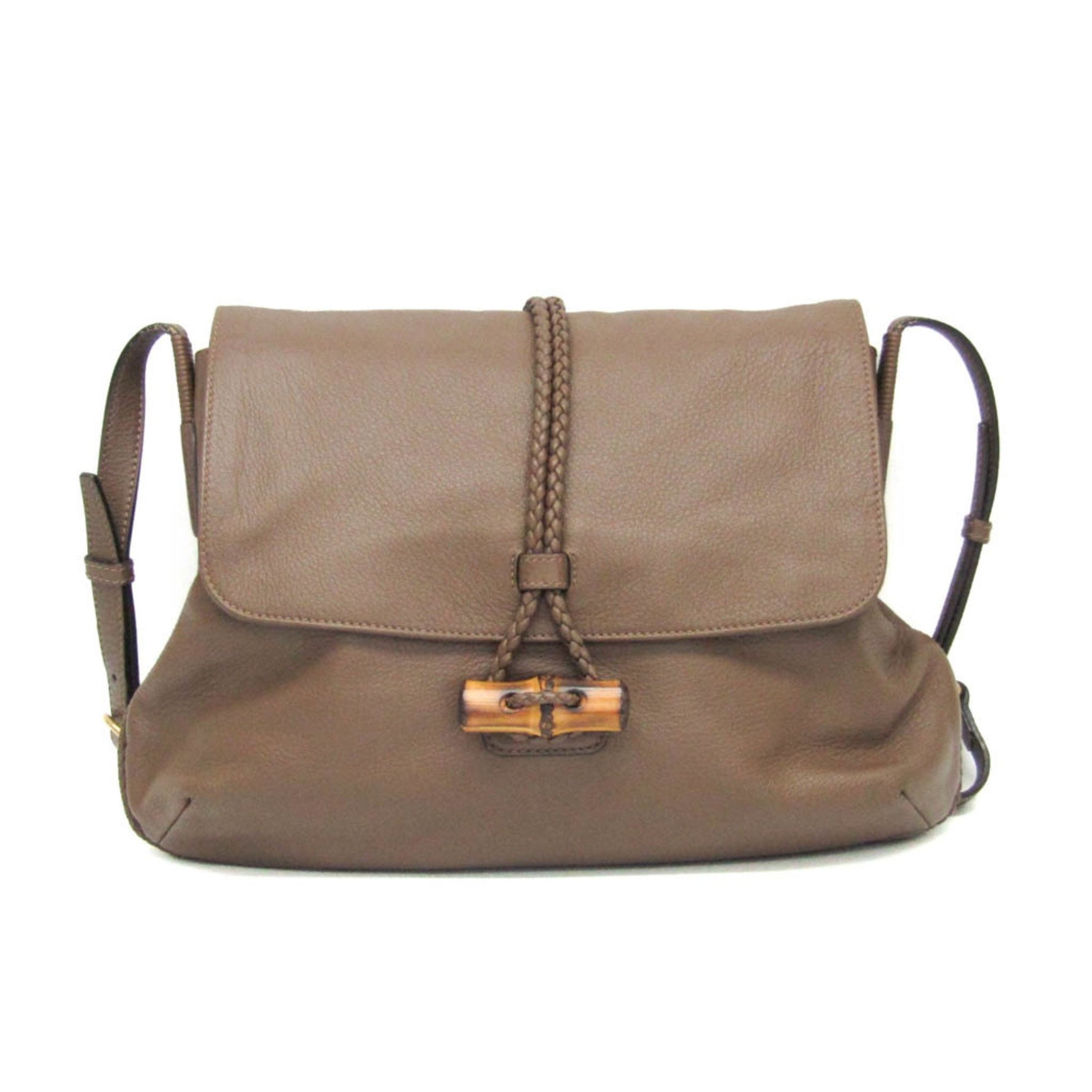 Gucci Bamboo Leather Shoulder Bag Khaki Brown