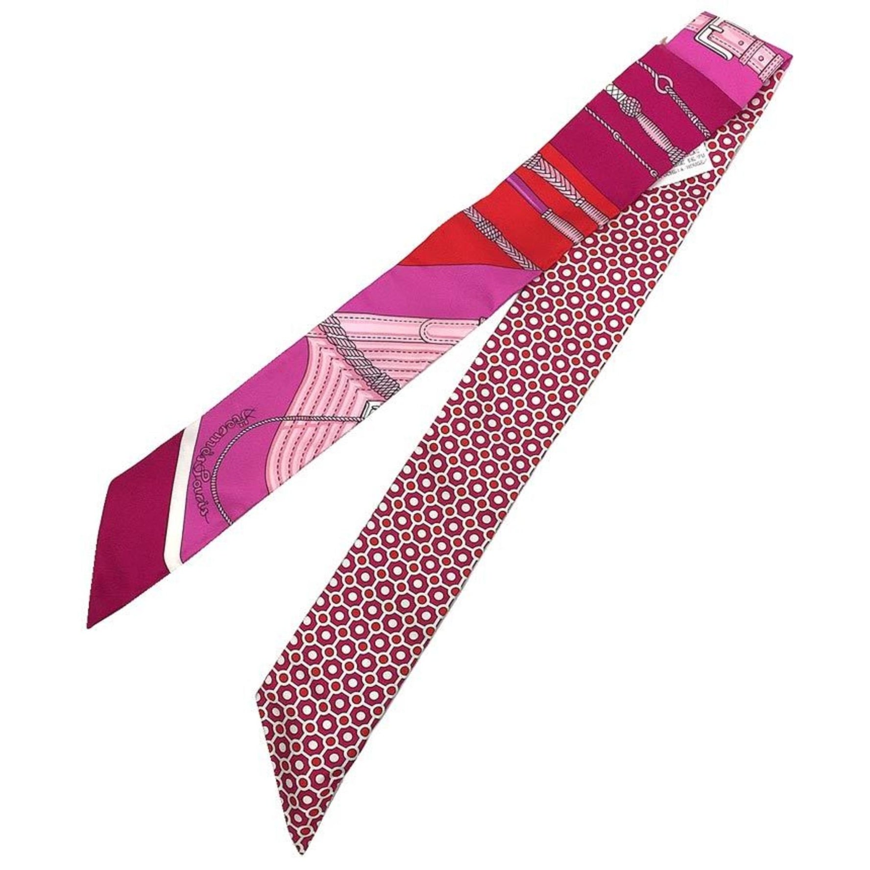 HERMES Twilly Scarf Muffler CLIC CLAC MODERN CANNAGE Click Clack Modern Cannage 2018 Fuchsia/Rouge/Rose Ribbon tie scarf 100% silk Silk