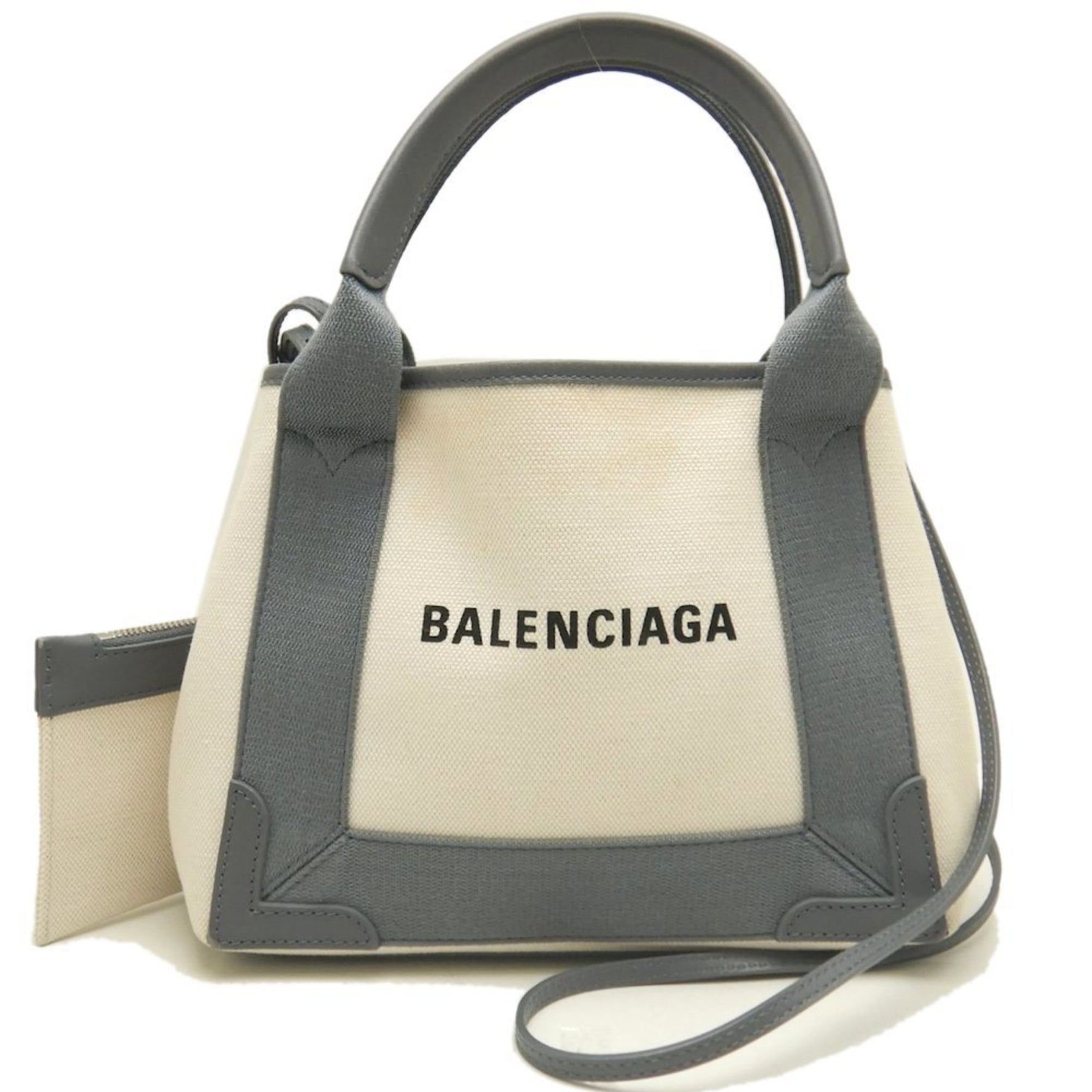 BALENCIAGA Cabas XS Handbag in Canvas and Calfskin, Ivory Gray
