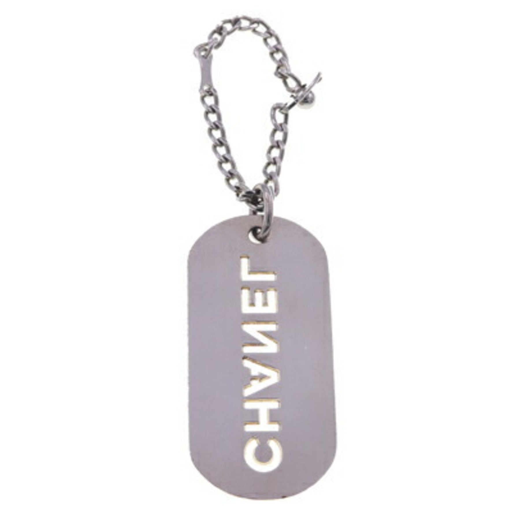 Chanel Bag Charm Metal 2004 Model Keychain Key Ring Plate
