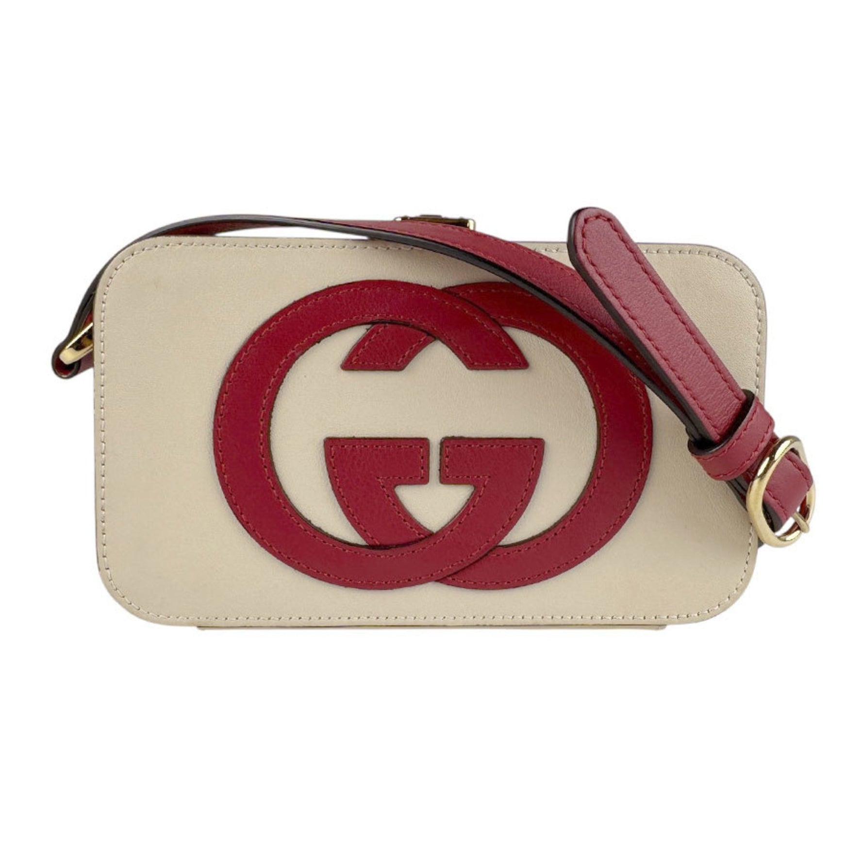 Gucci Interlocking G Leather Shoulder Bag in Beige, Red, and Gold
