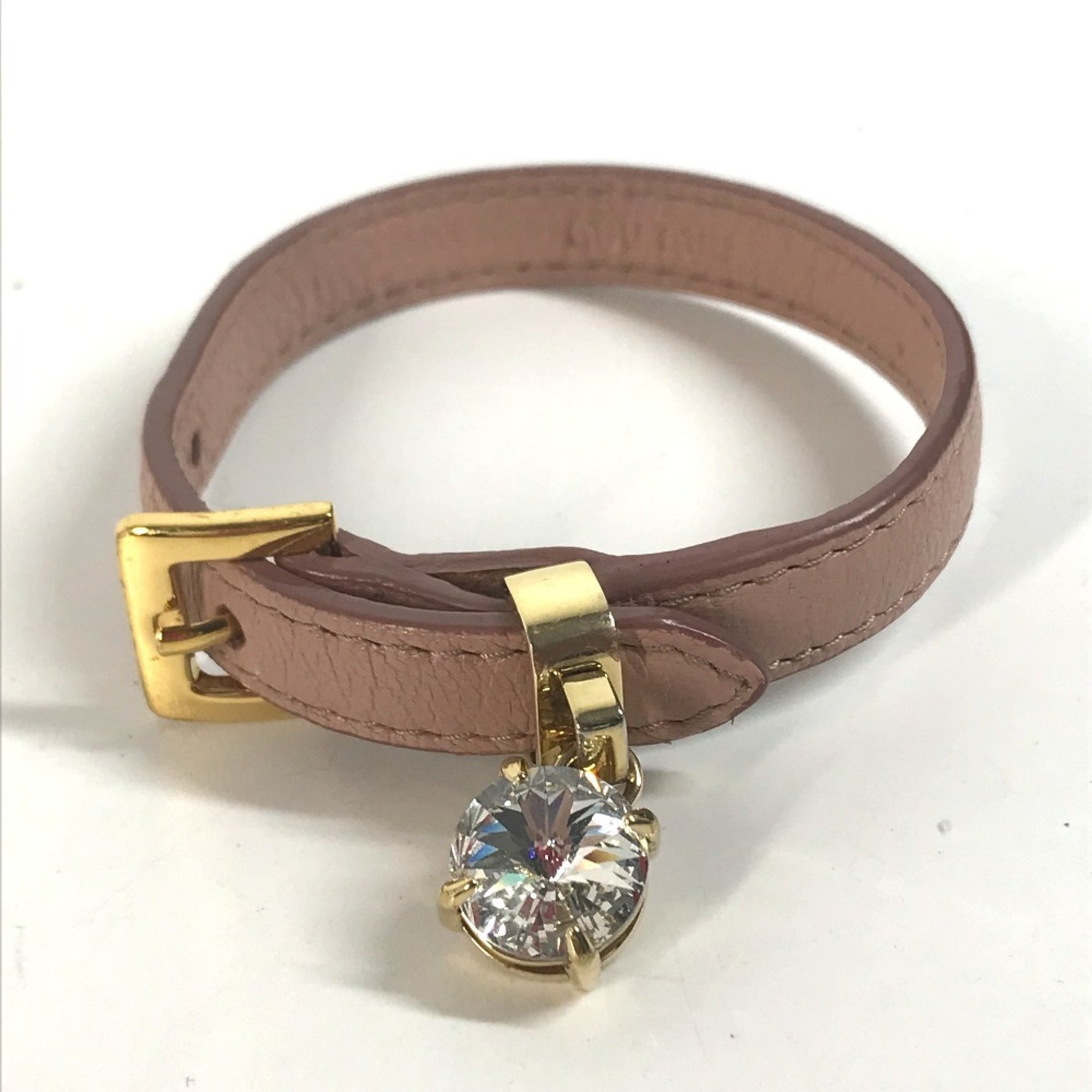 Miu Miu MIU Miu Rhinestone Bangle Bracelet Leather