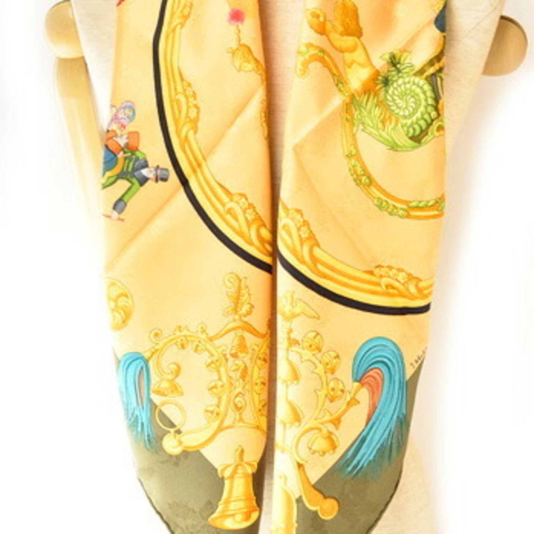 Hermes Scarf Muffler Carre 90 Silk Twill Carriage Motif Gold/Green
