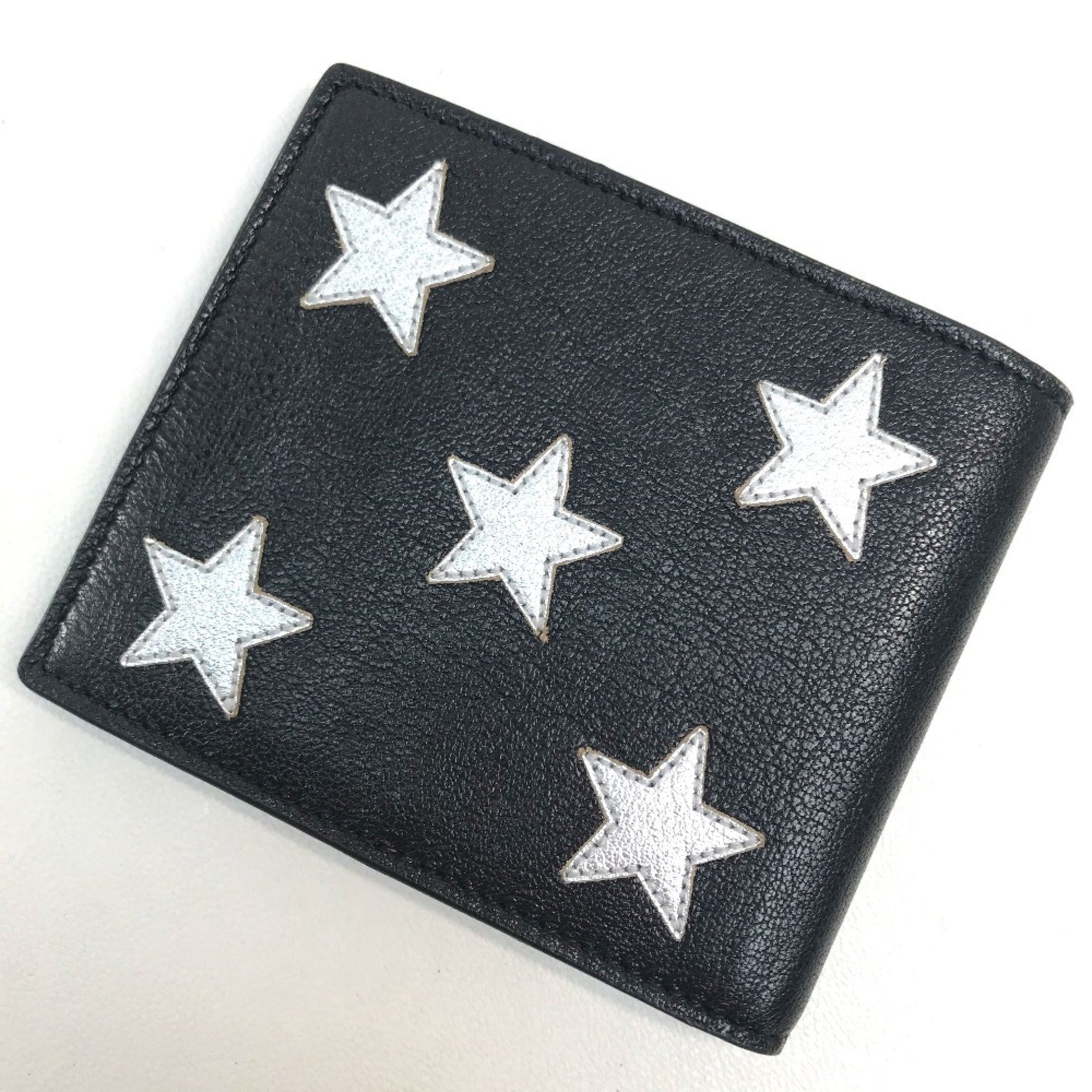 Saint Laurent Paris Star Patchwork Bi-fold Wallet Leather Black x Silver
