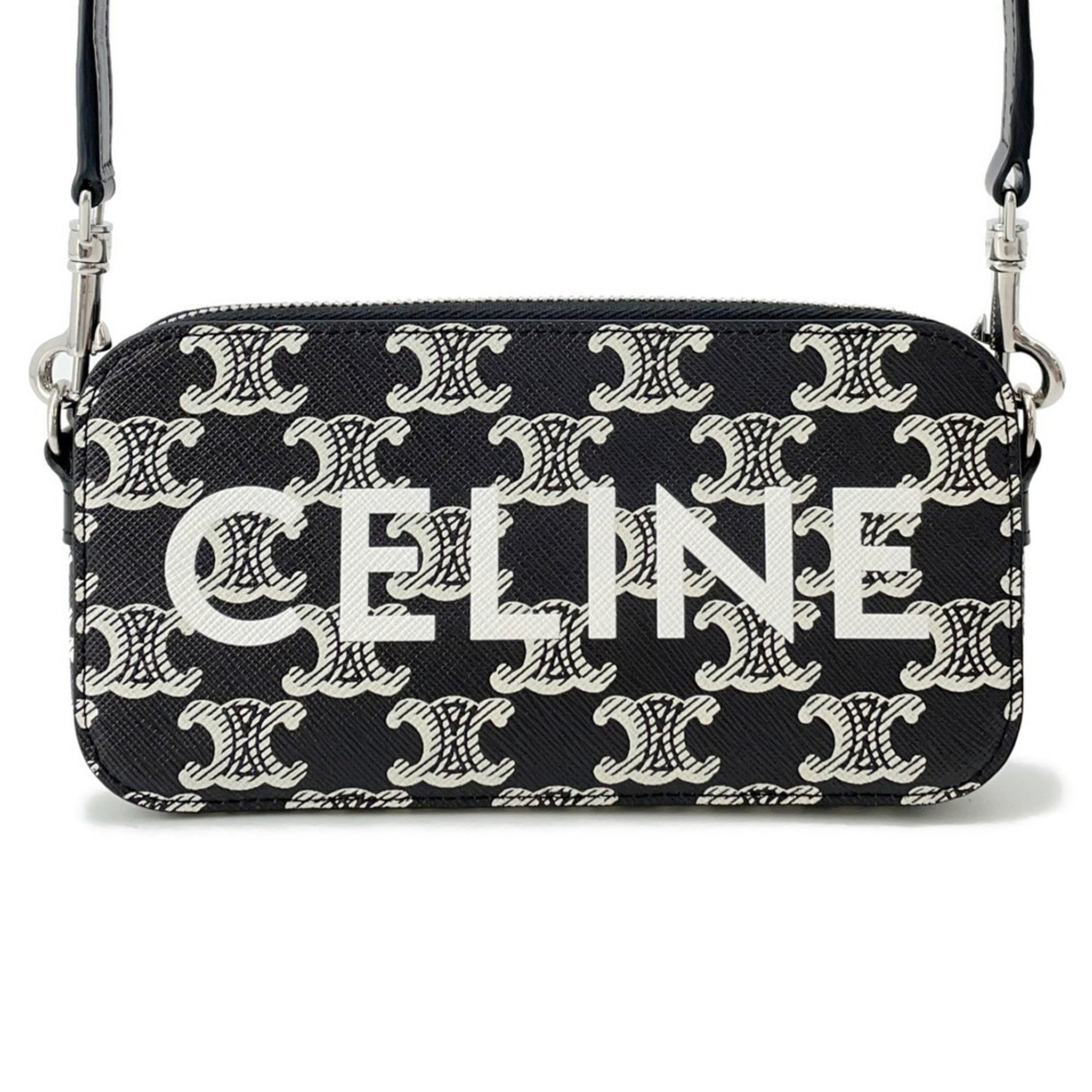 Celine Triomphe Horizontal Pouch Shoulder Bag Black and White
