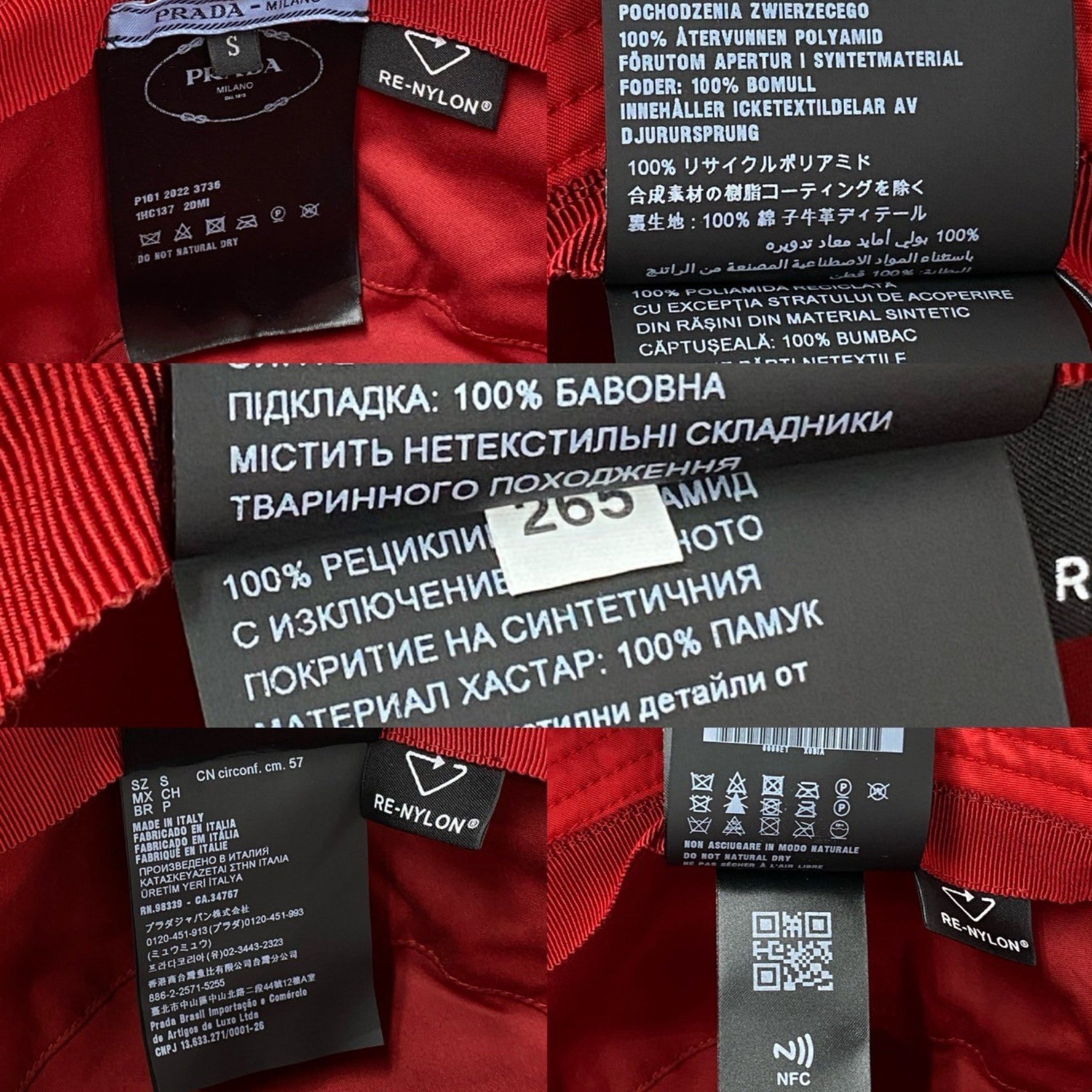 PRADA Re-Nylon Bucket Hat with Triangle Logo and Metal Fittings, Size Small, Red