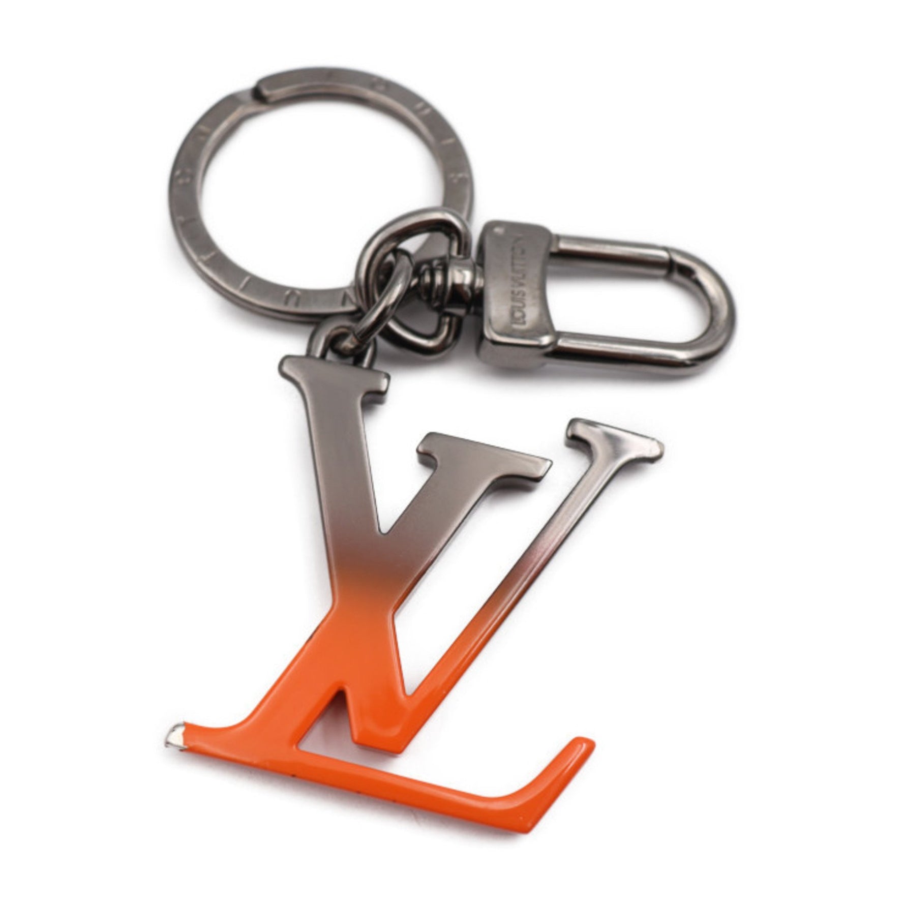 Louis Vuitton Portocle LV Spray Keychain Metal Gunmetal Orange Keyring Bag Charm Vuitton