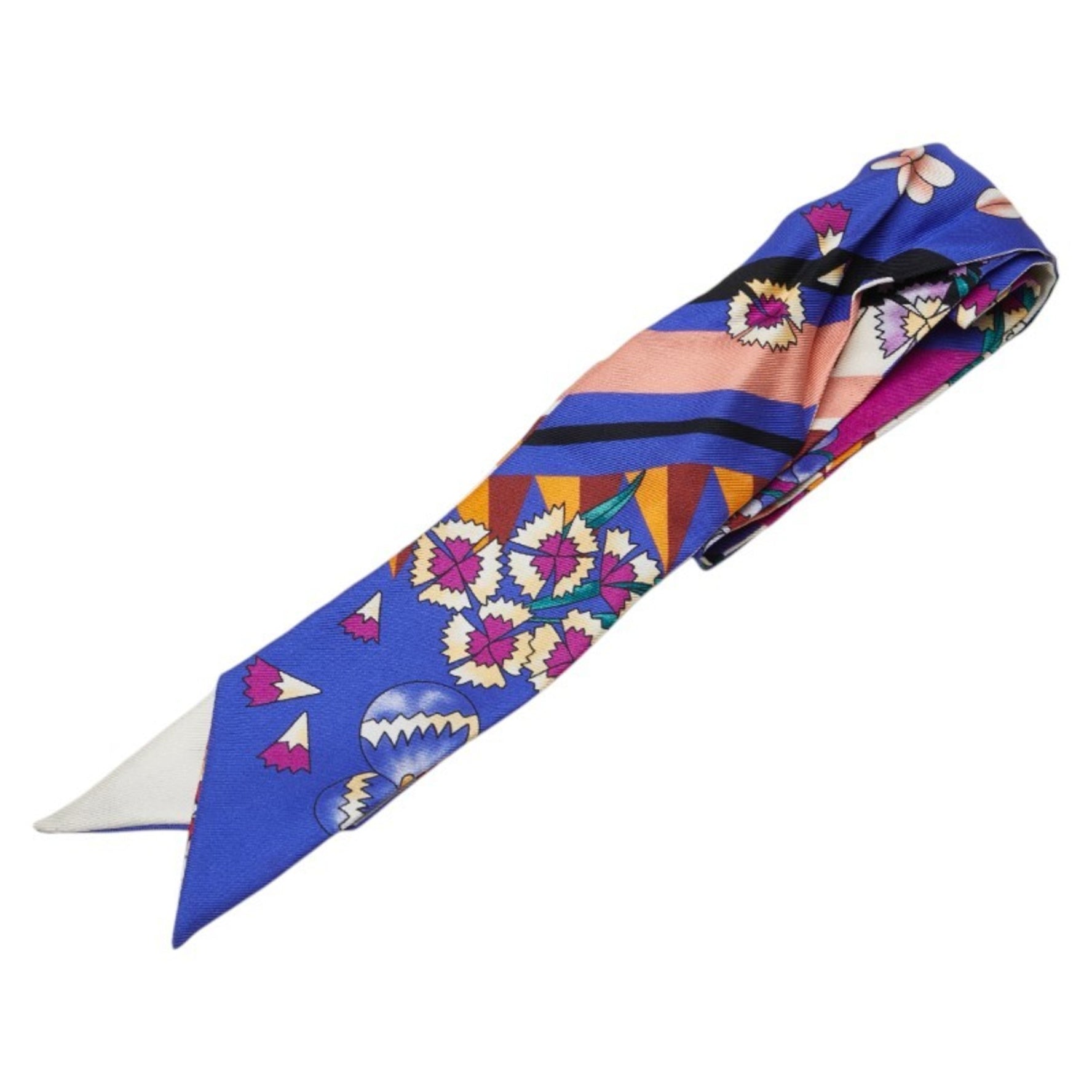 FENDI Flower Motif Scarf Muffler Blue Pink Multicolor Silk