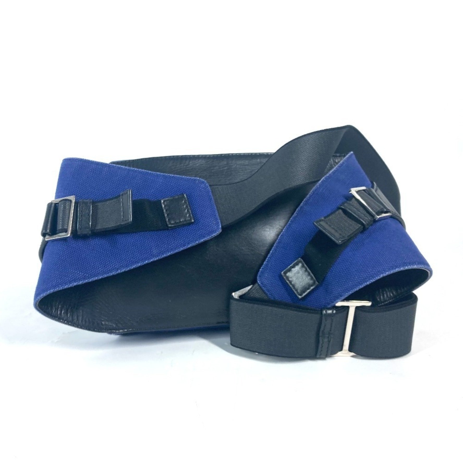BALENCIAGA Logo Bag Belt Waist Pouch Body Leather Canvas Blue