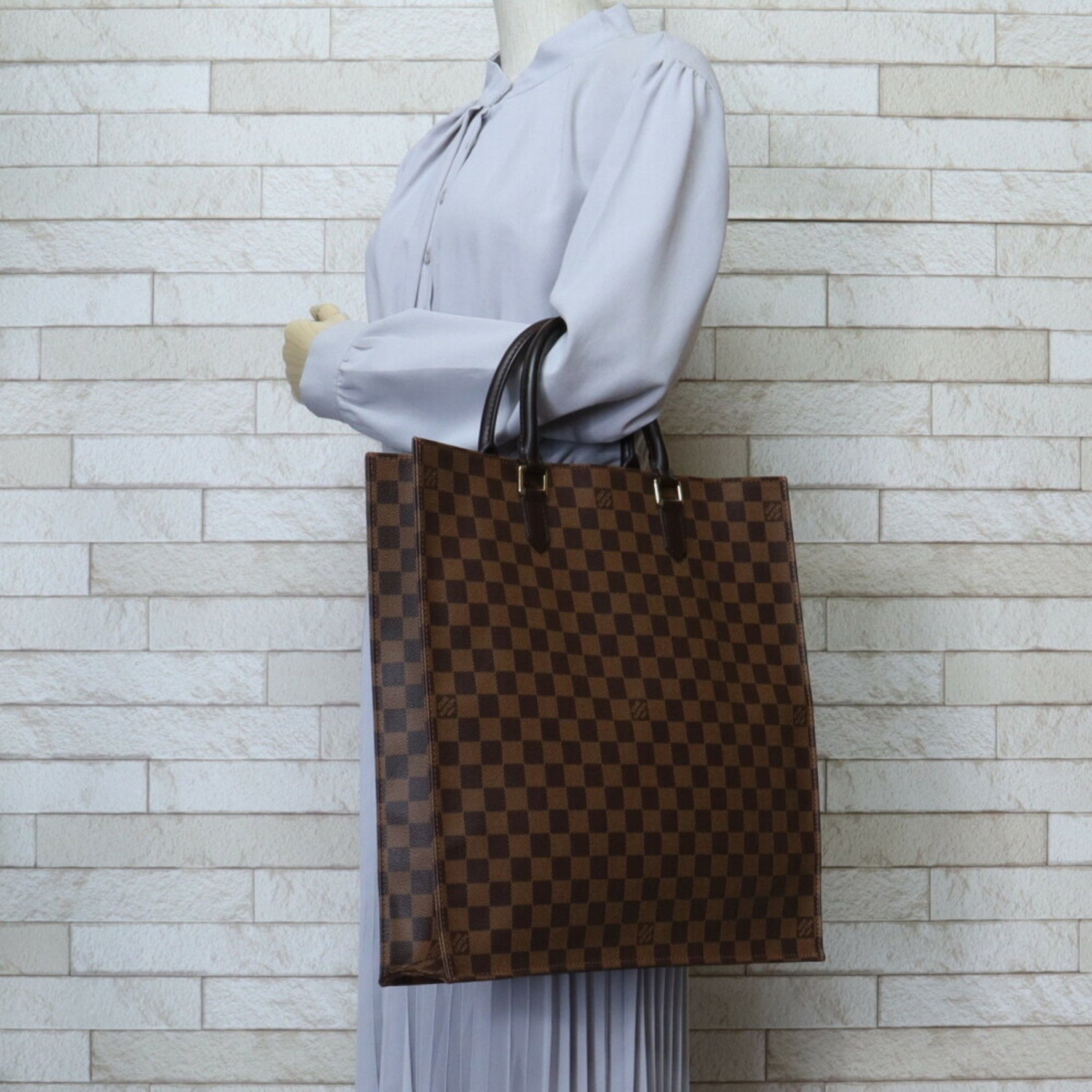 Louis Vuitton Sac Plat Damier Handbag Canvas Brown Unisex